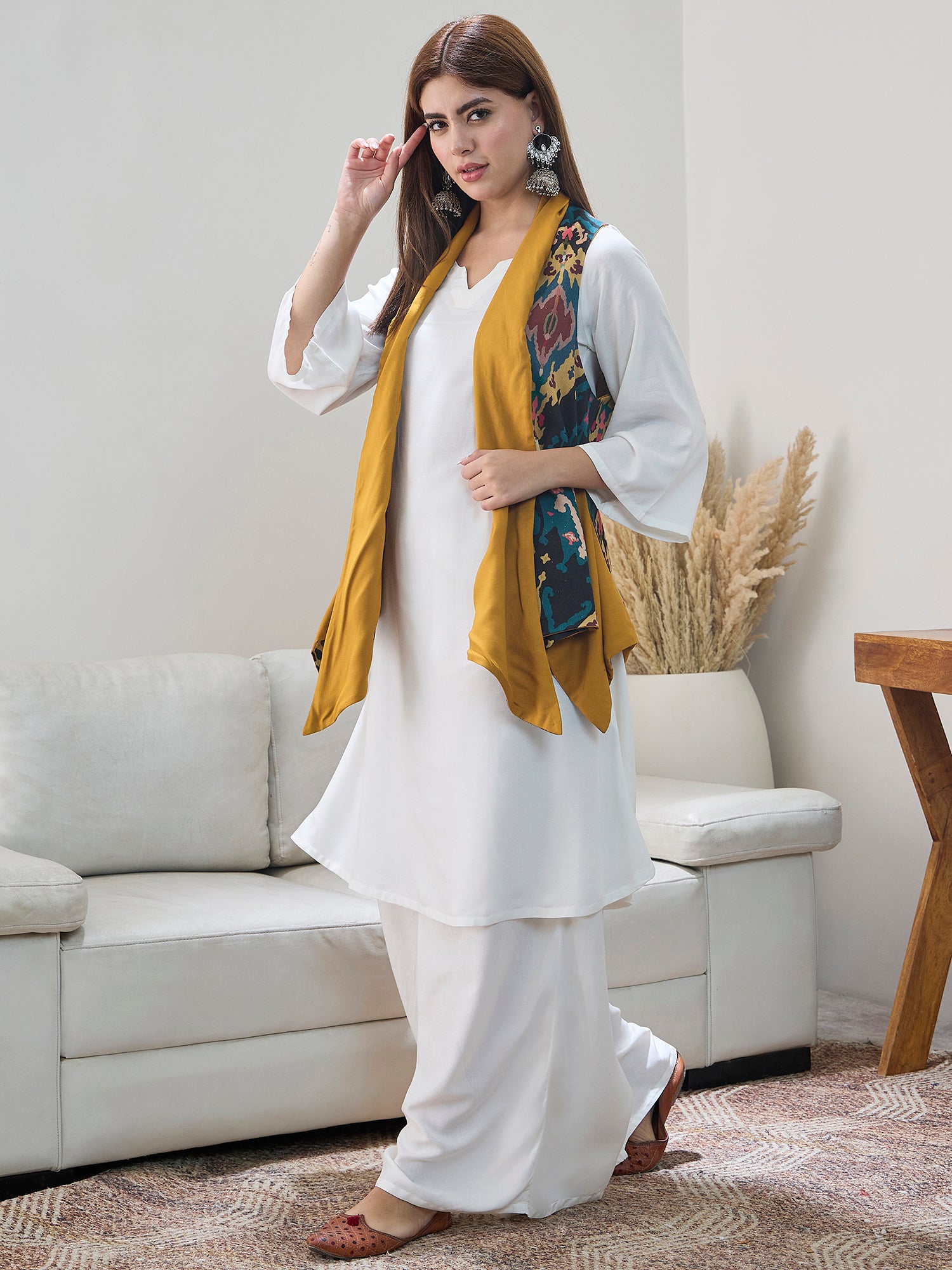 Black Ikkat Yellow Reversible Shrug