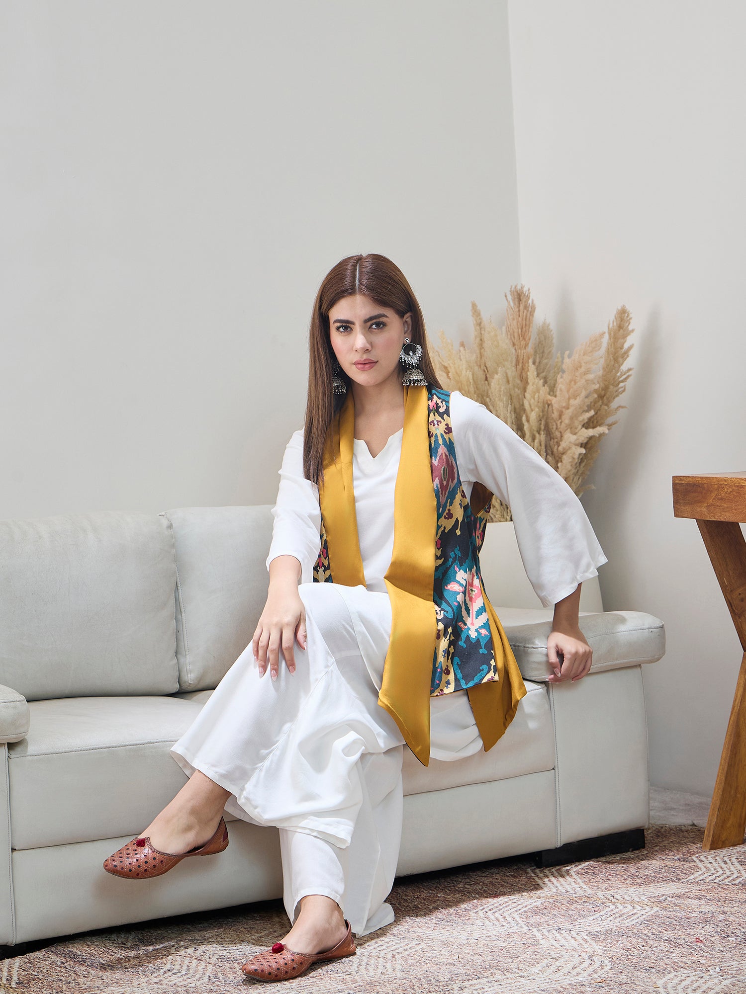 Black Ikkat Yellow Reversible Shrug