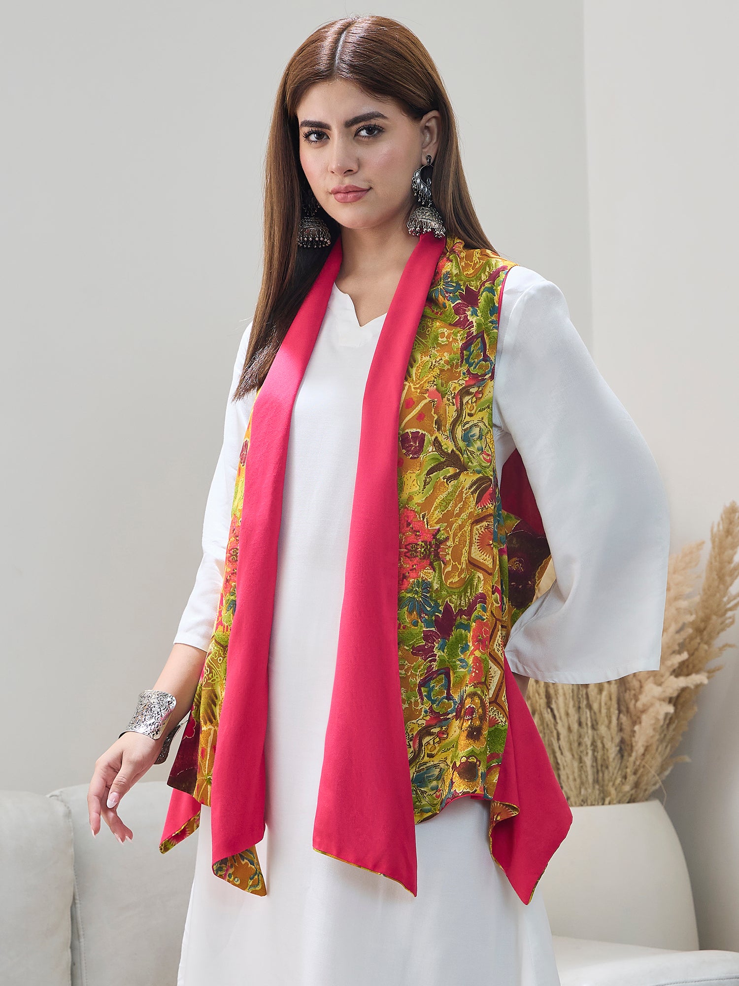 Mustard Multi Pink Reversible Shrug
