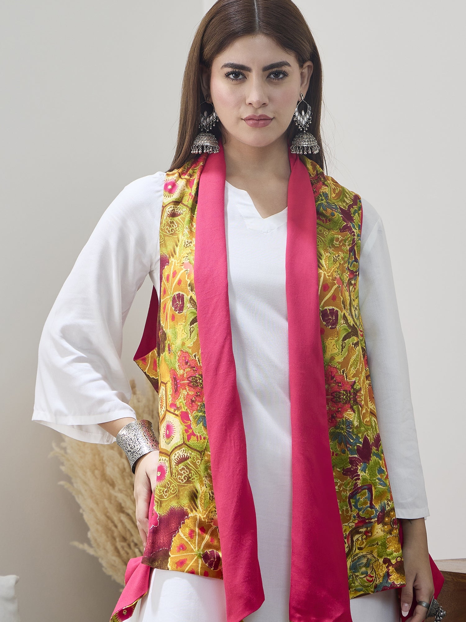Mustard Multi Pink Reversible Shrug
