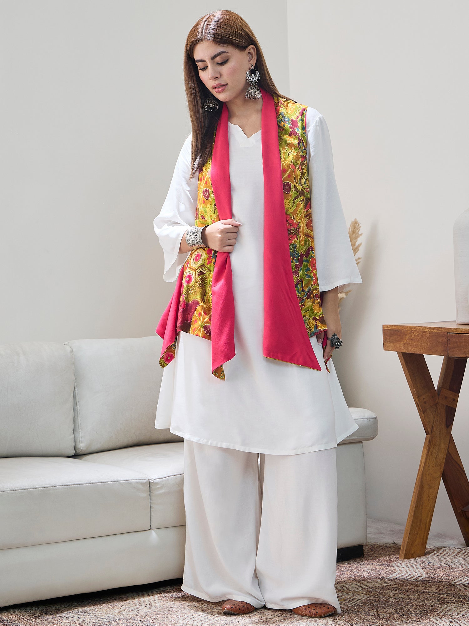 Mustard Multi Pink Reversible Shrug