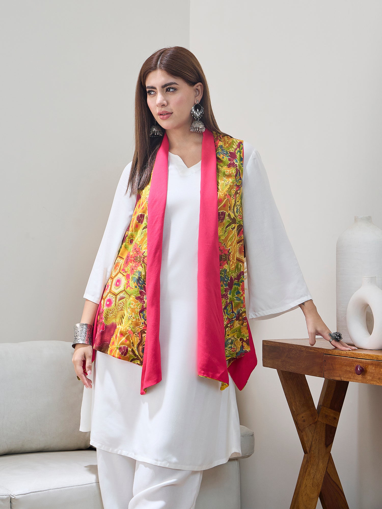 Mustard Multi Pink Reversible Shrug