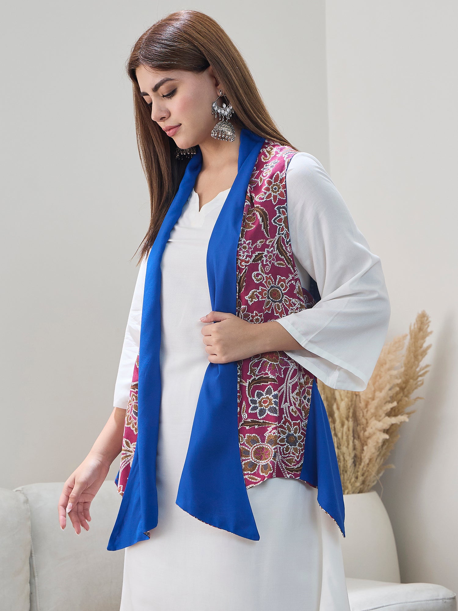 Burgundy Jaal Blue Reversible Shrug