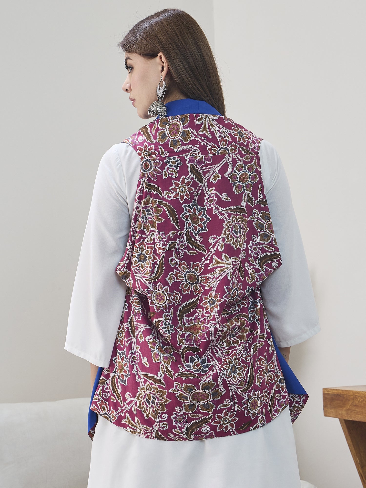 Burgundy Jaal Blue Reversible Shrug