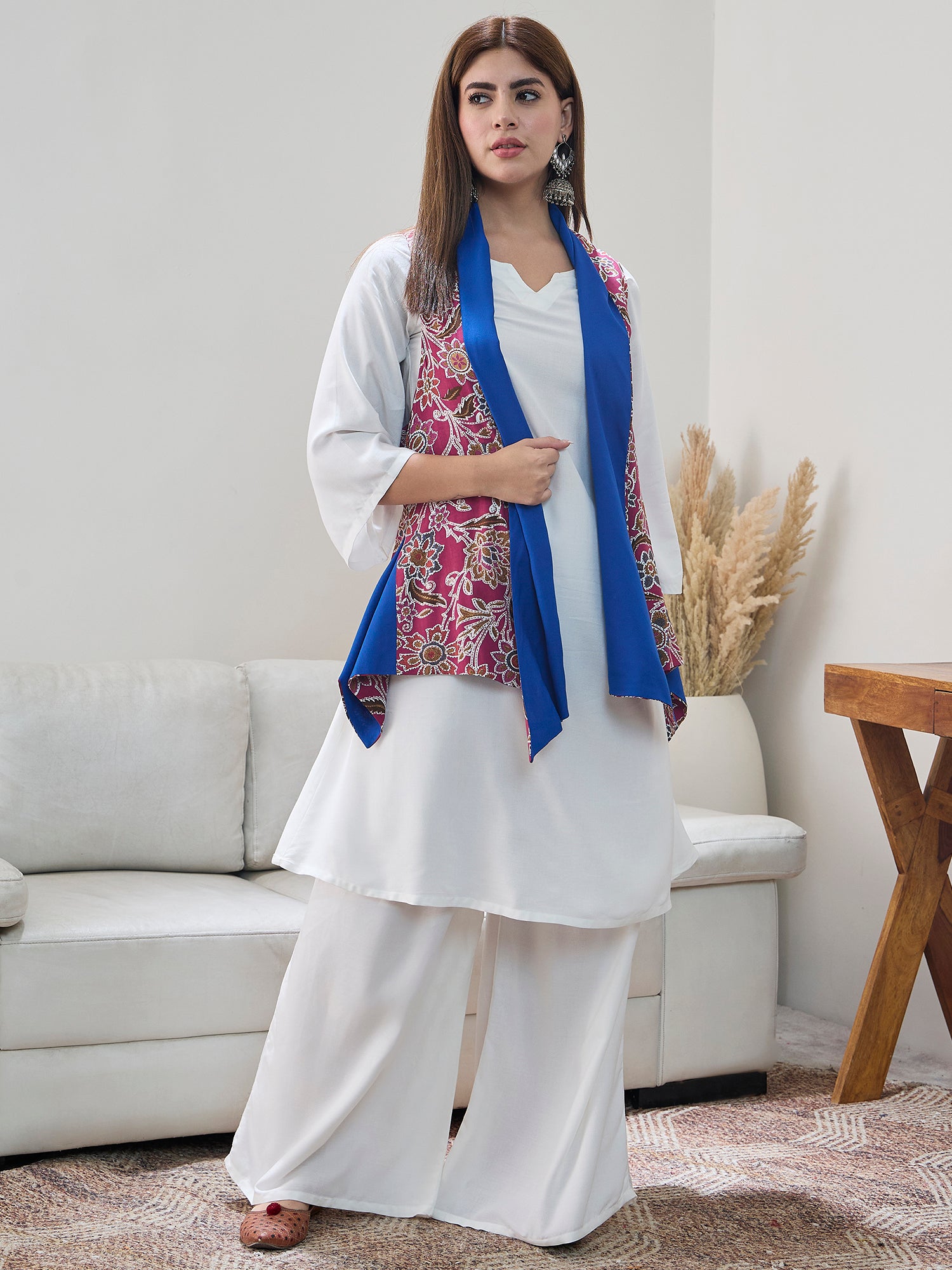 Burgundy Jaal Blue Reversible Shrug