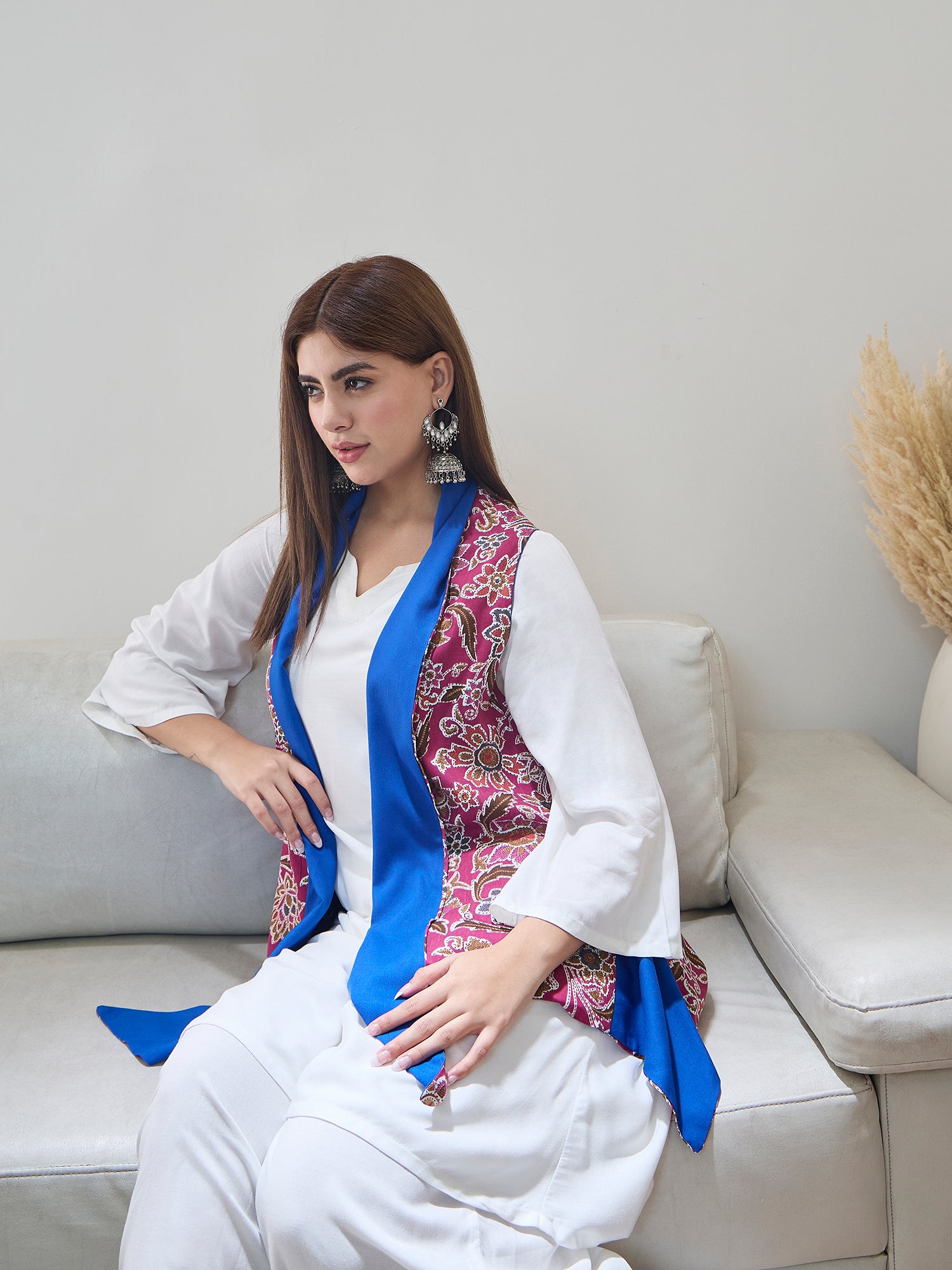 Burgundy Jaal Blue Reversible Shrug