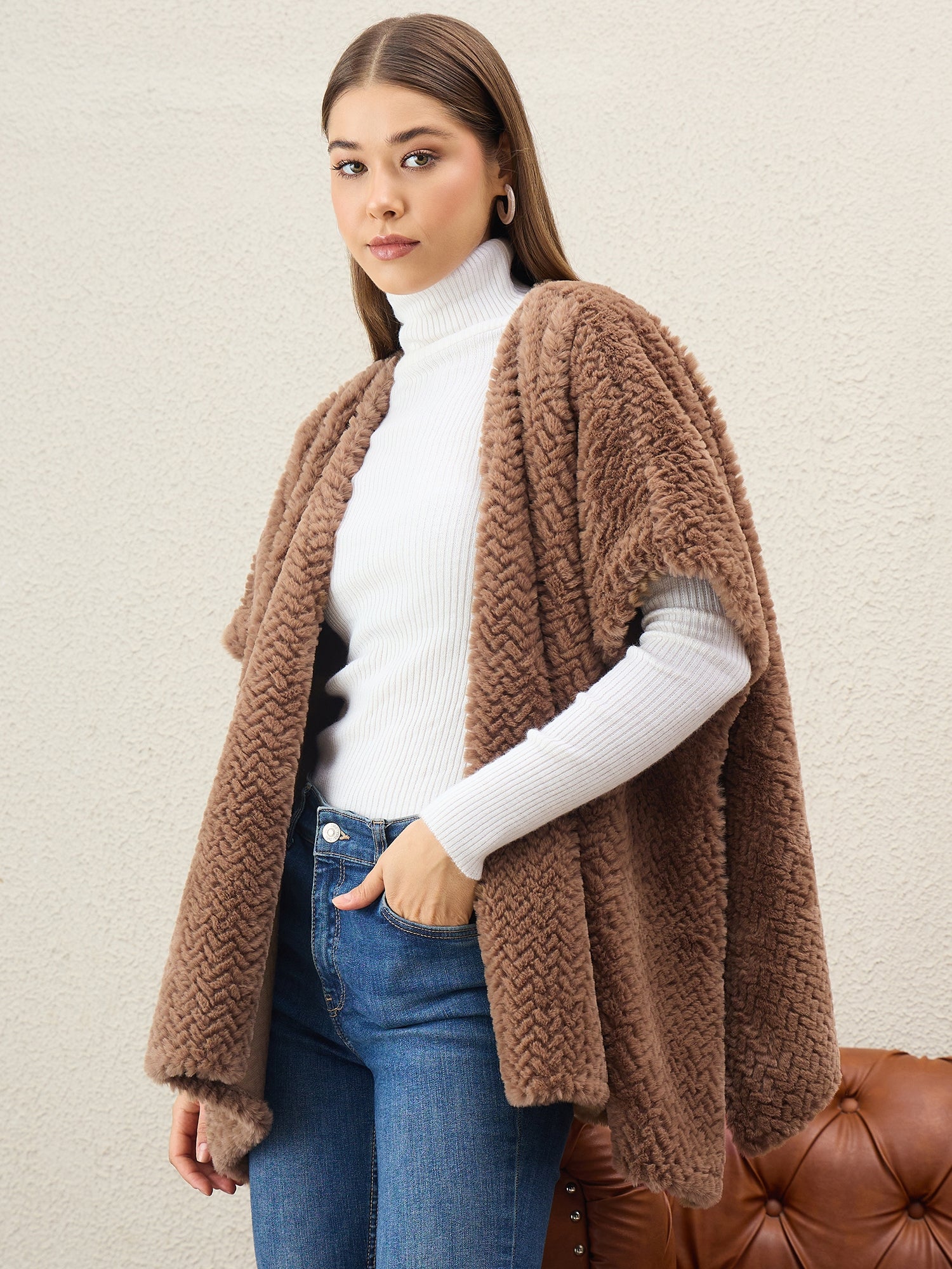 Light Brown Texture Fur Shrug