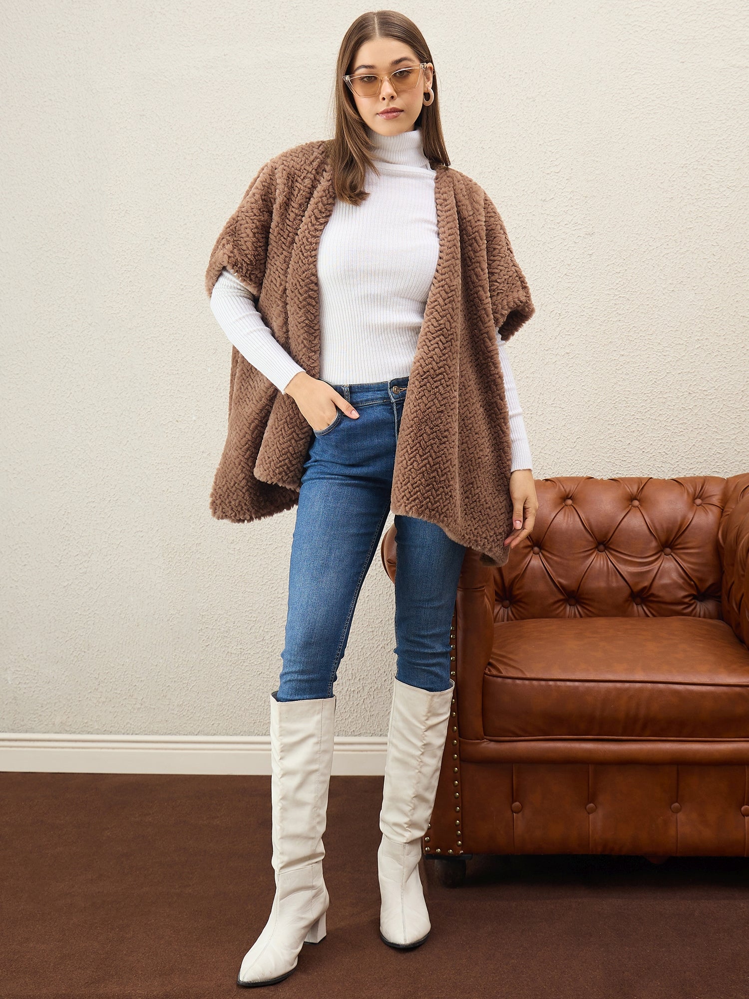 Light Brown Texture Fur Shrug