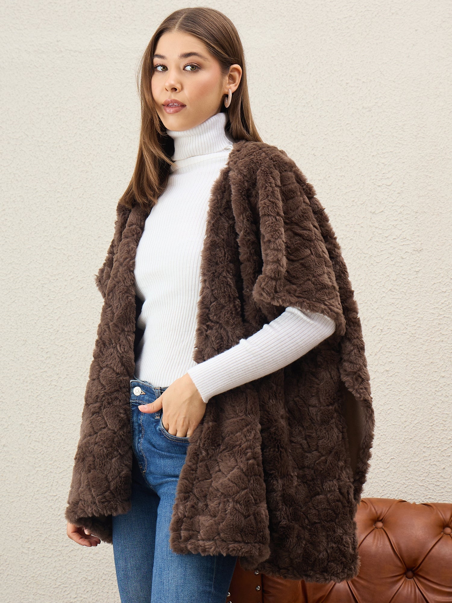 Dark Brown Texture Fur Shrug