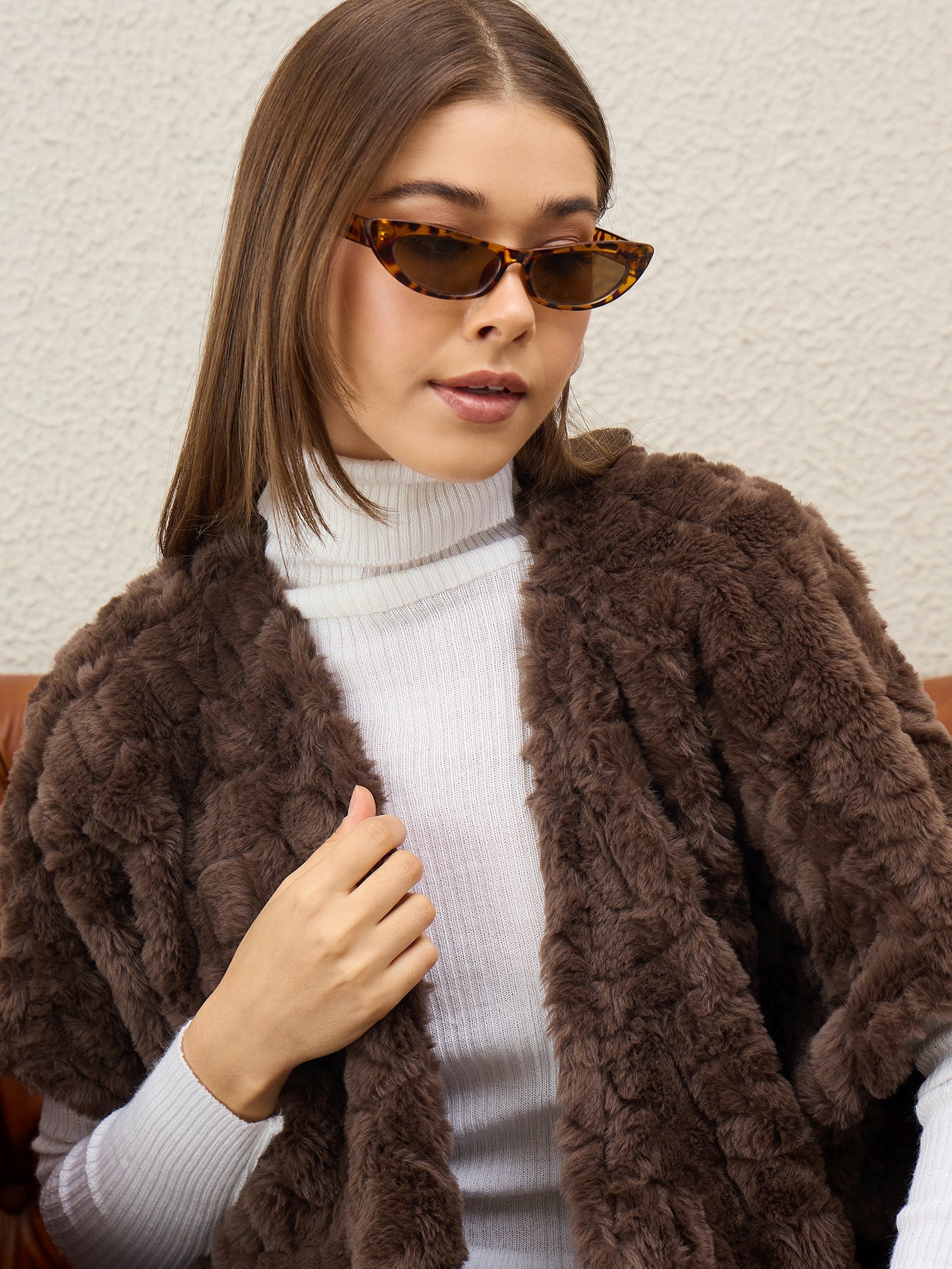 Dark Brown Texture Fur Shrug
