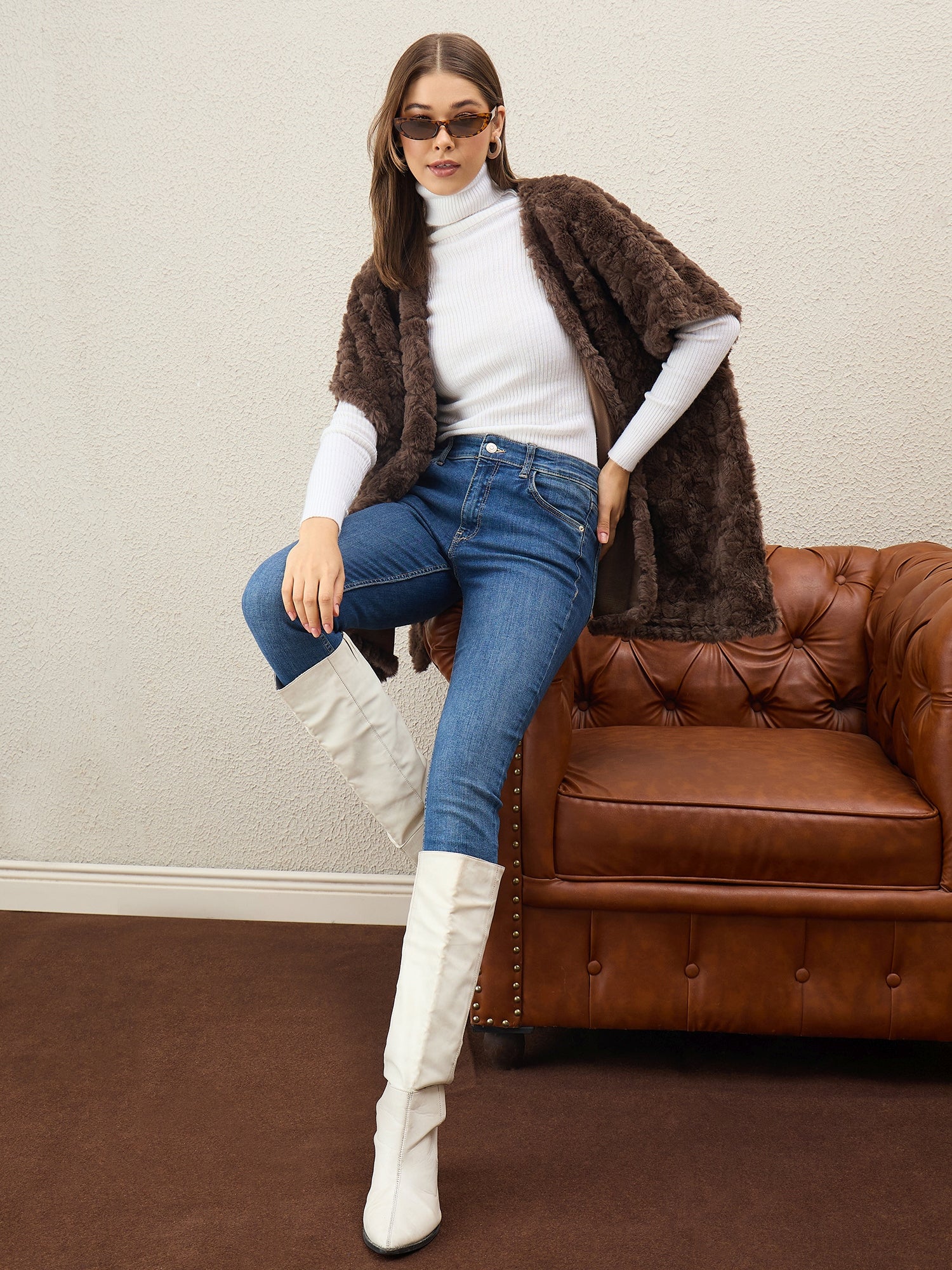 Dark Brown Texture Fur Shrug