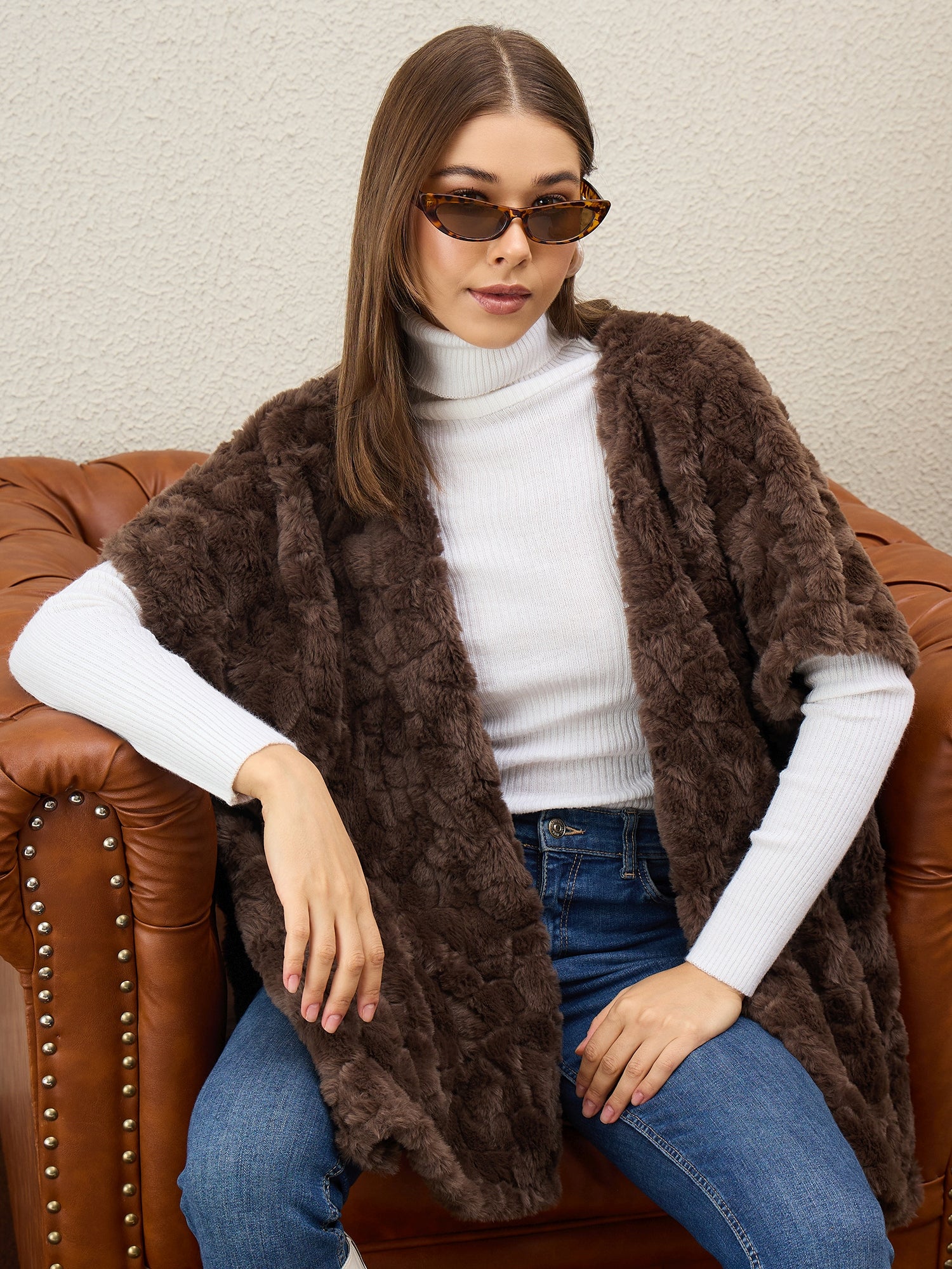 Dark Brown Texture Fur Shrug