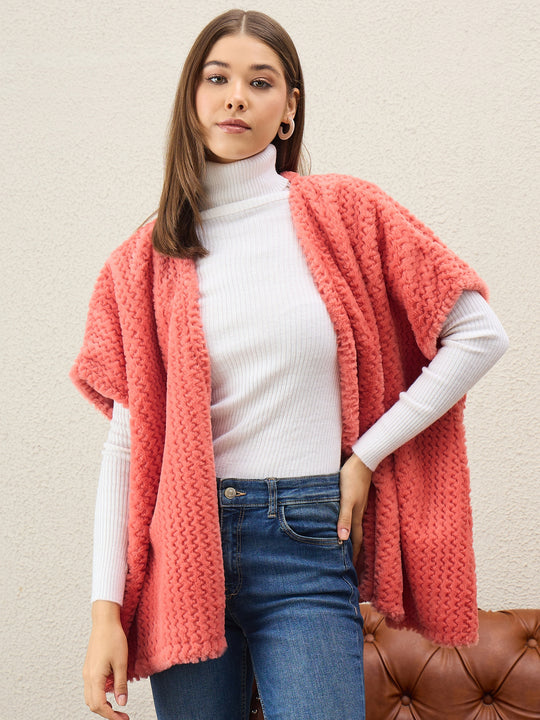 Dark Peach Texture Fur Shrug