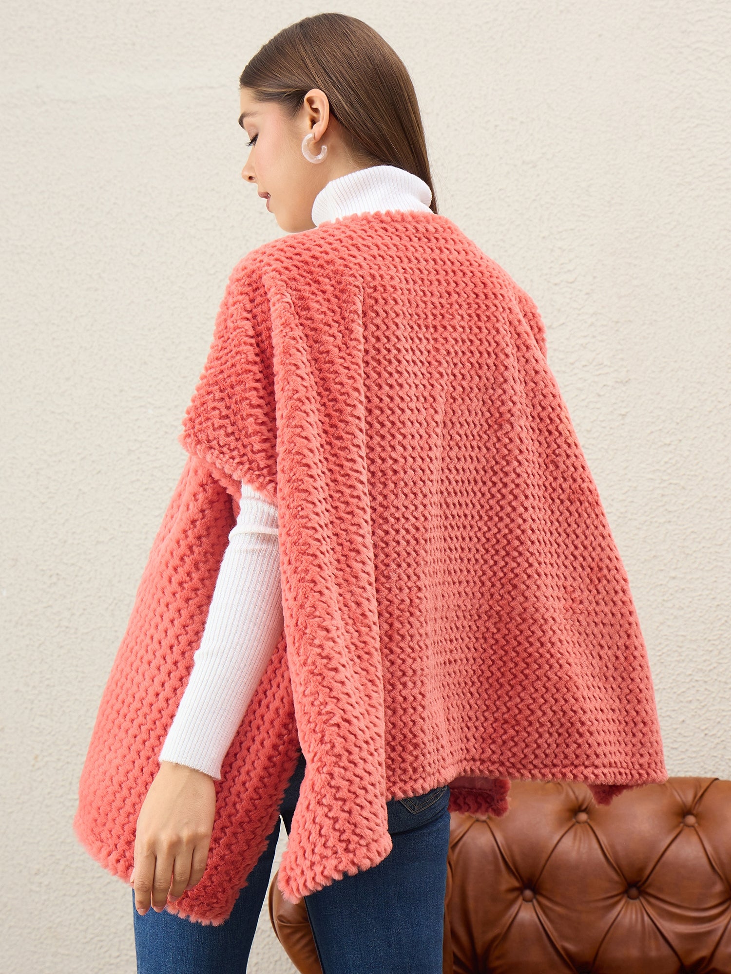 Dark Peach Texture Fur Shrug