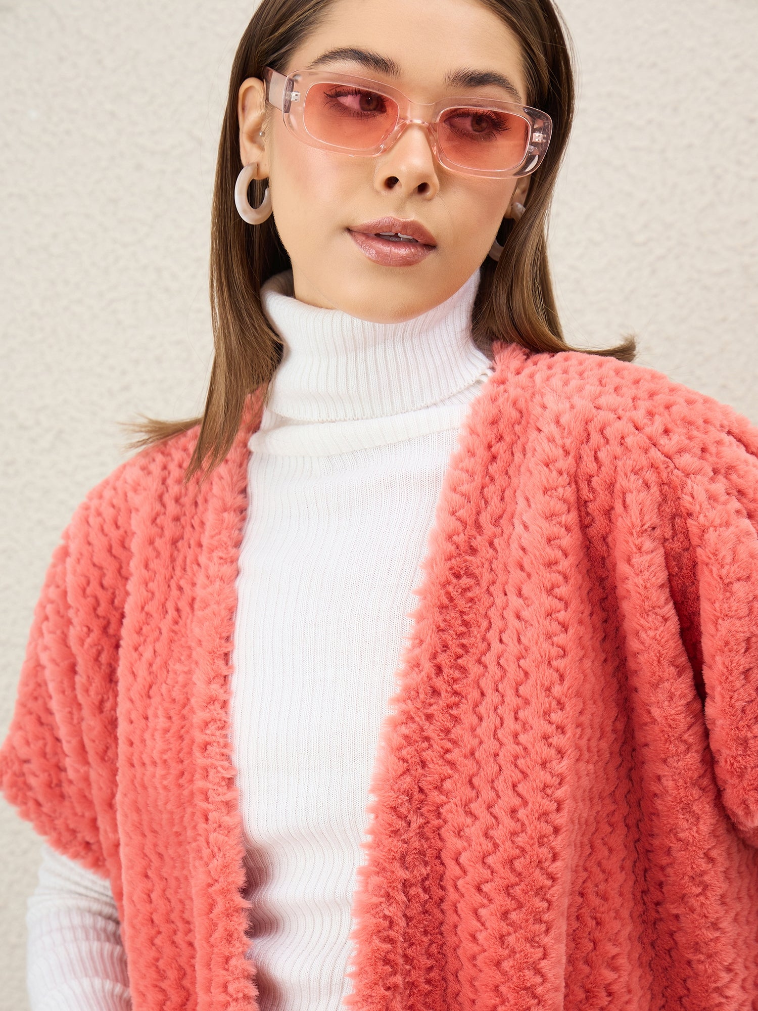 Dark Peach Texture Fur Shrug