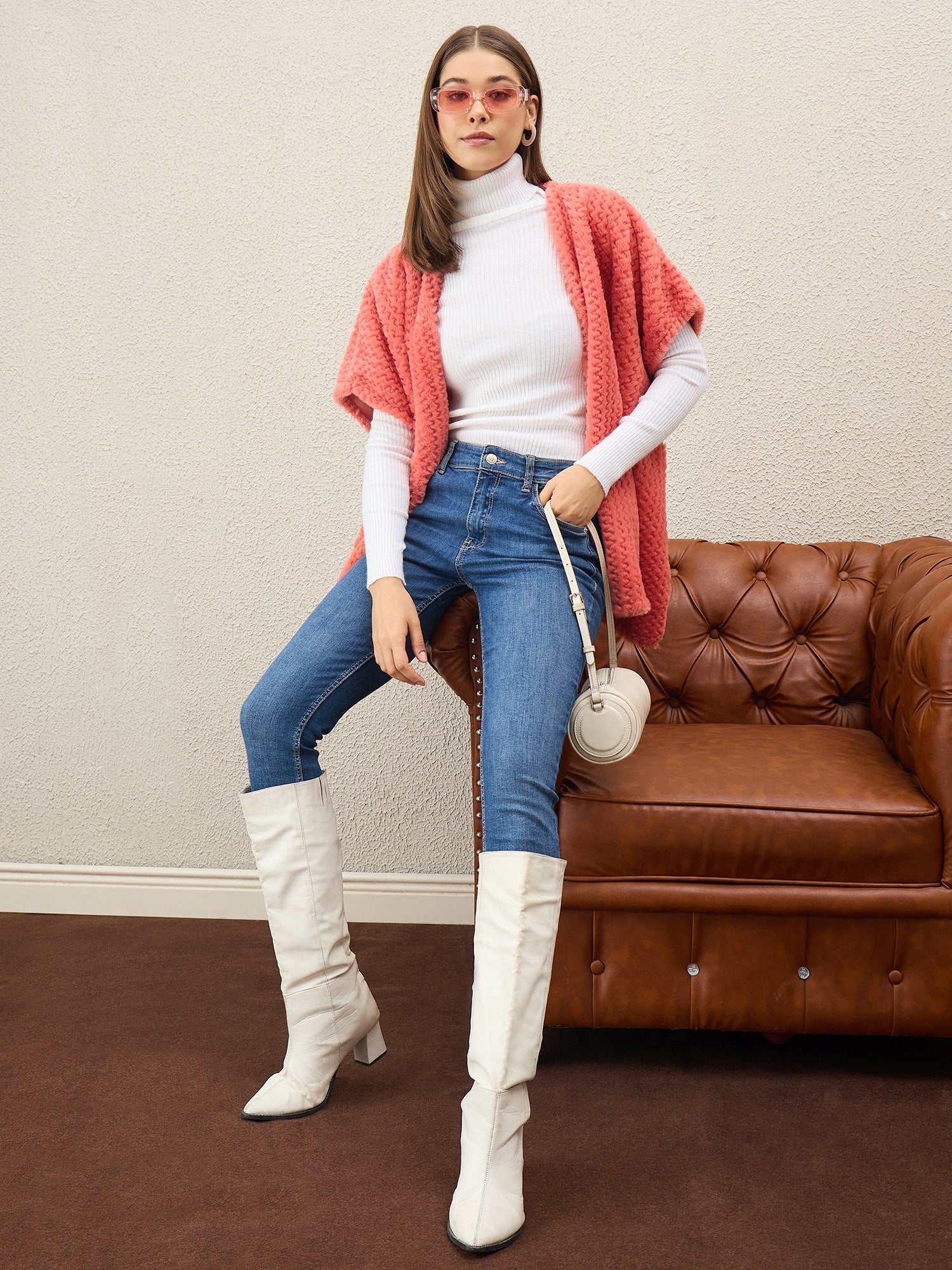 Dark Peach Texture Fur Shrug