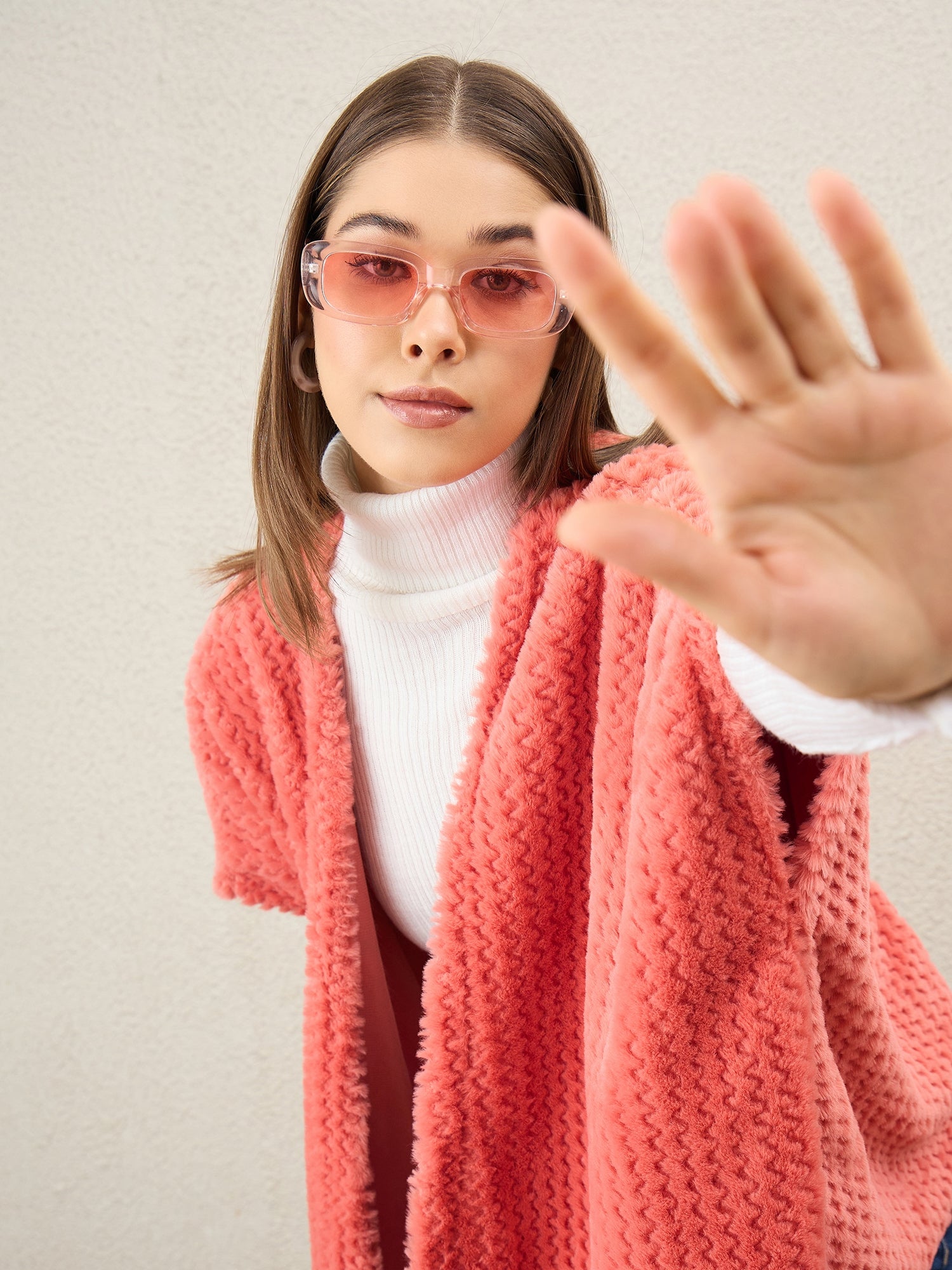 Dark Peach Texture Fur Shrug