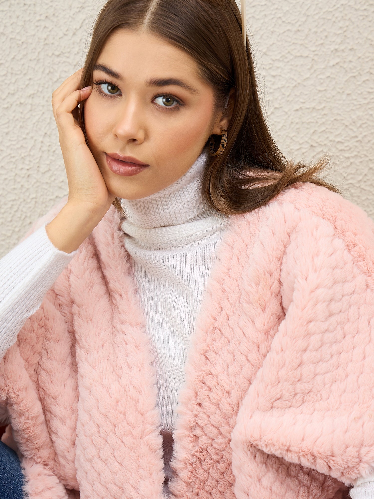 Light Pink Texture Fur Shrug