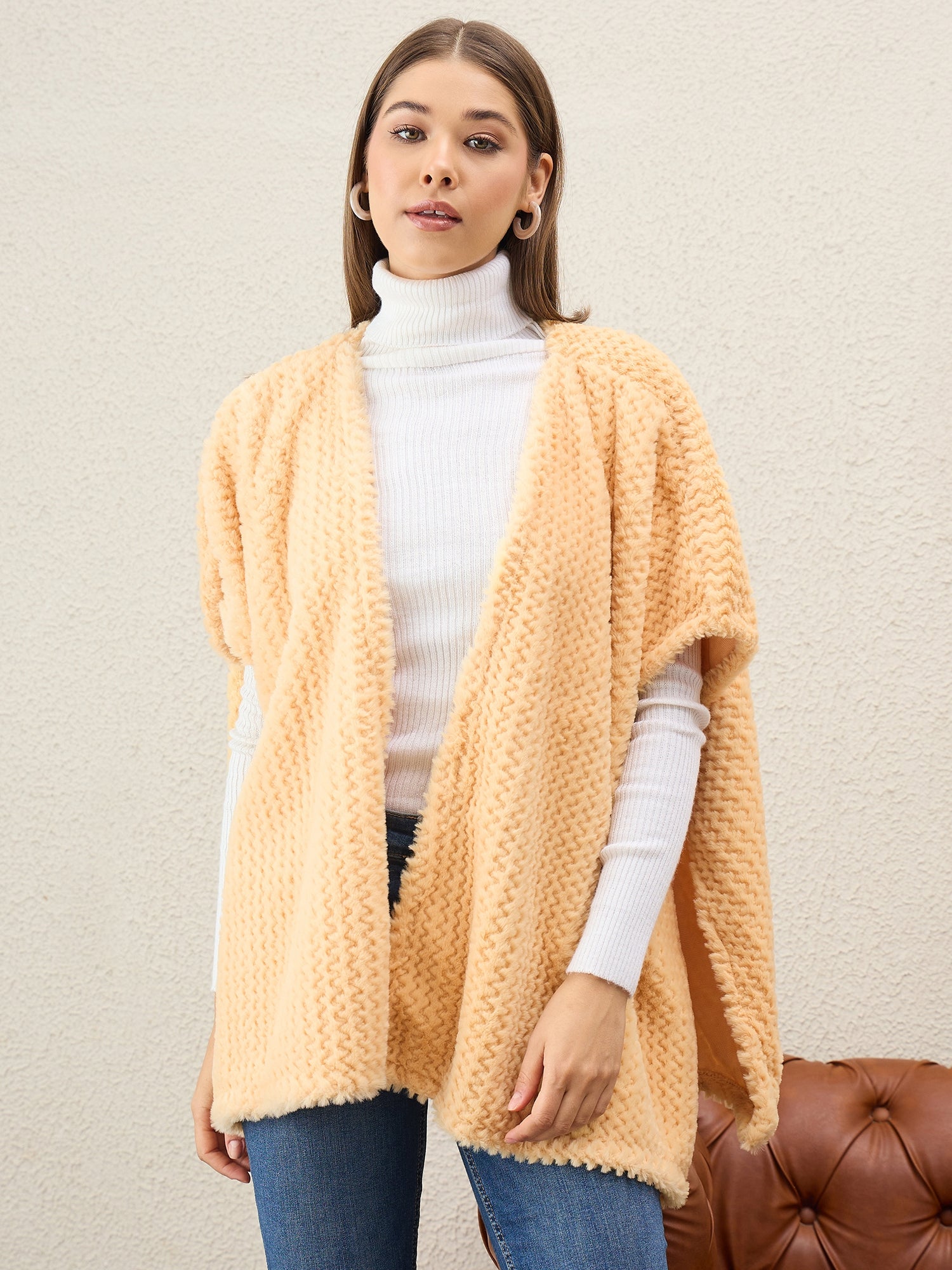 Light Yellow Texture Fur Shrug