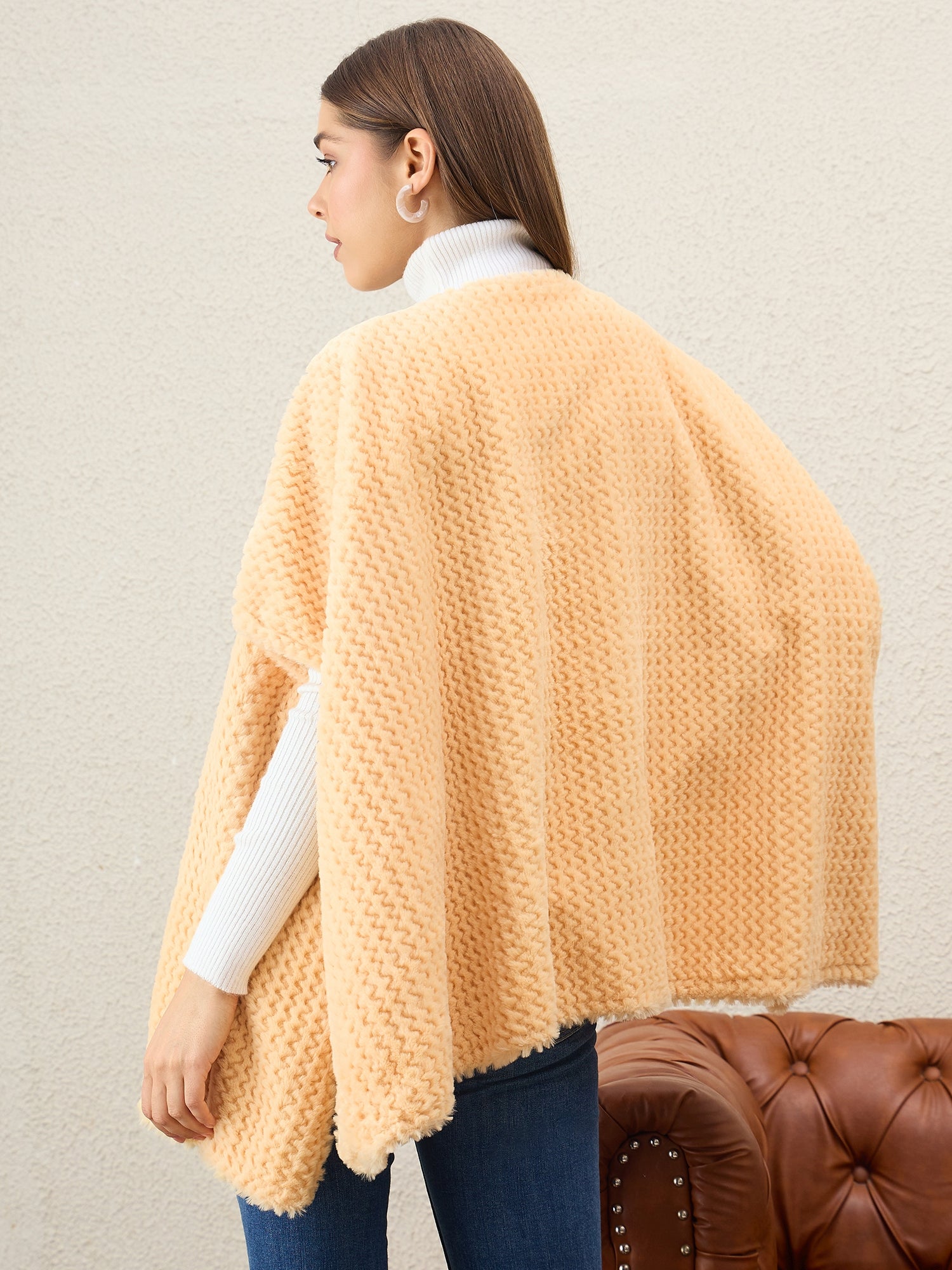 Light Yellow Texture Fur Shrug