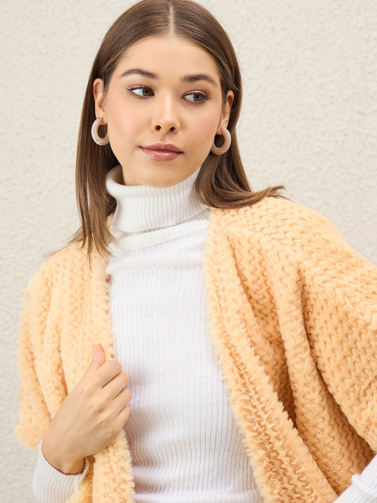 Light Yellow Texture Fur Shrug
