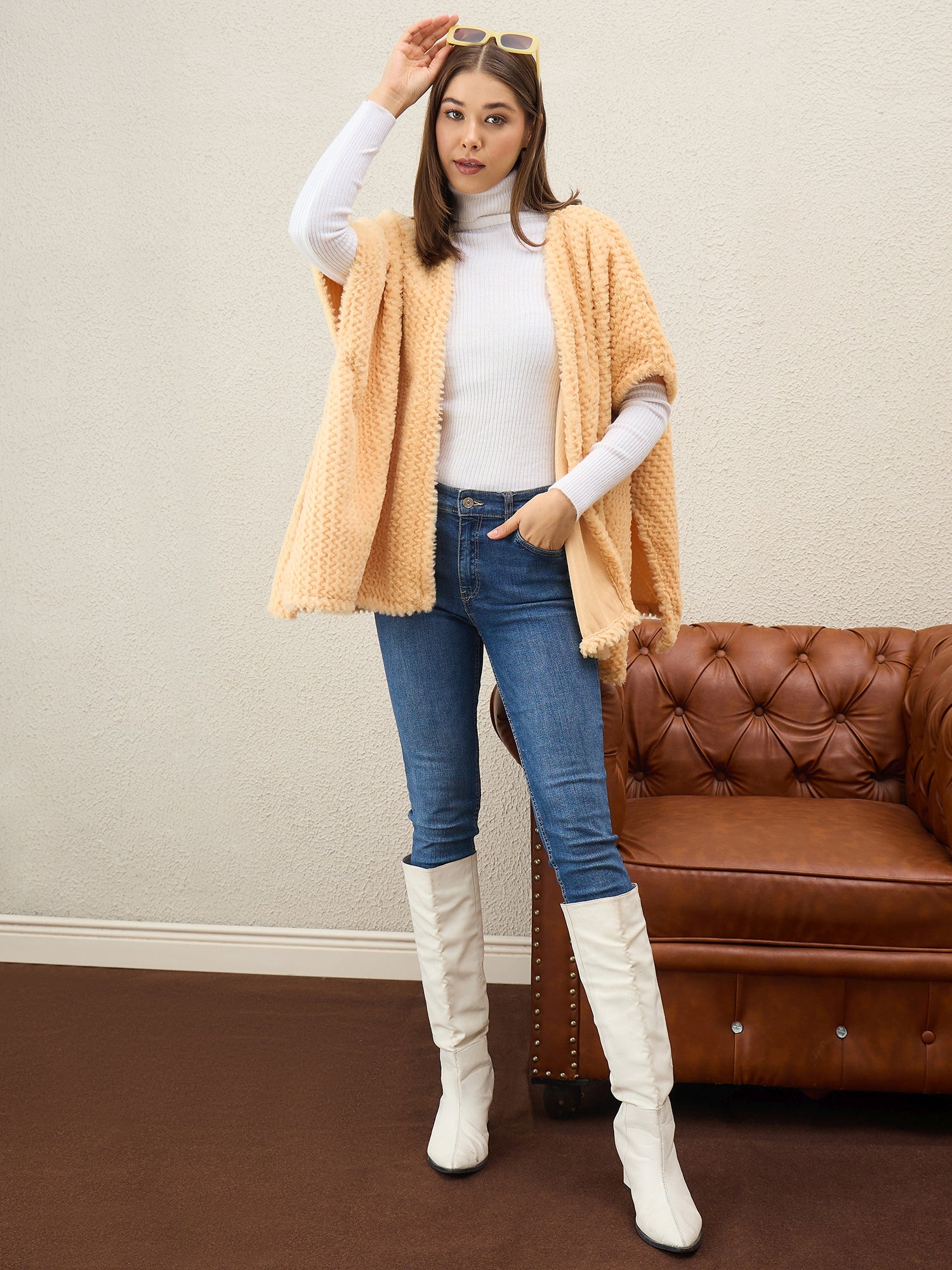 Light Yellow Texture Fur Shrug