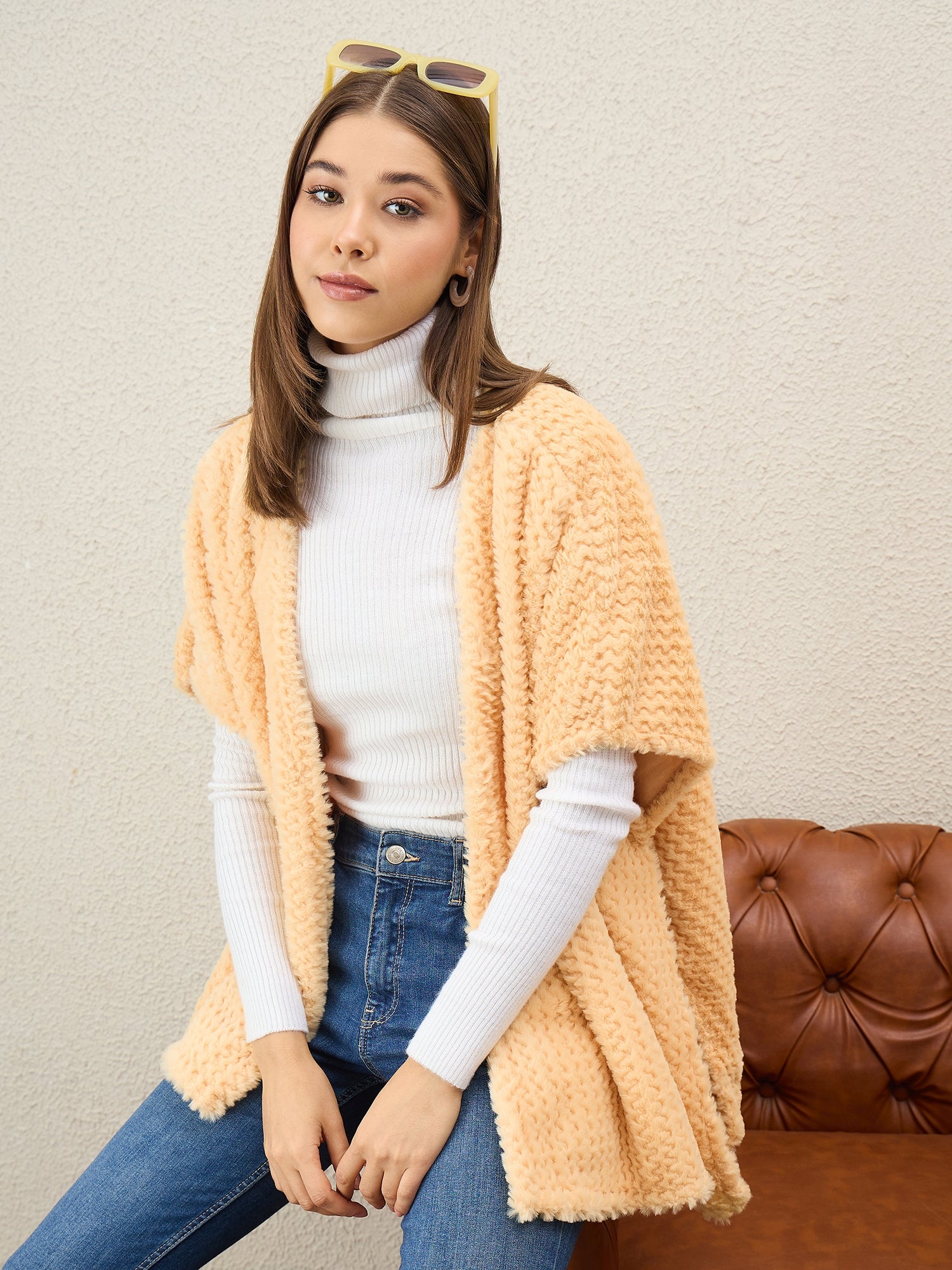 Light Yellow Texture Fur Shrug