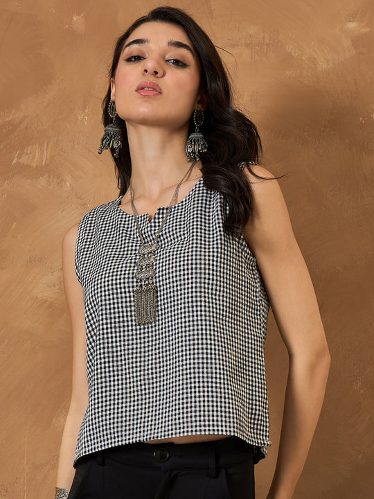 Black Small Check Sleeveless Top
