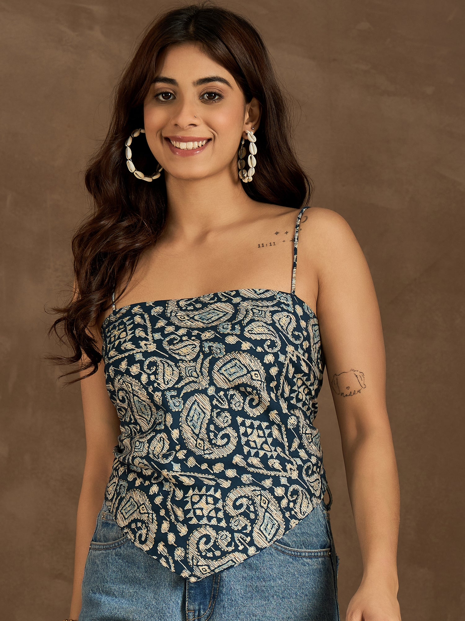 Slate Grey Paisley Scarf Top