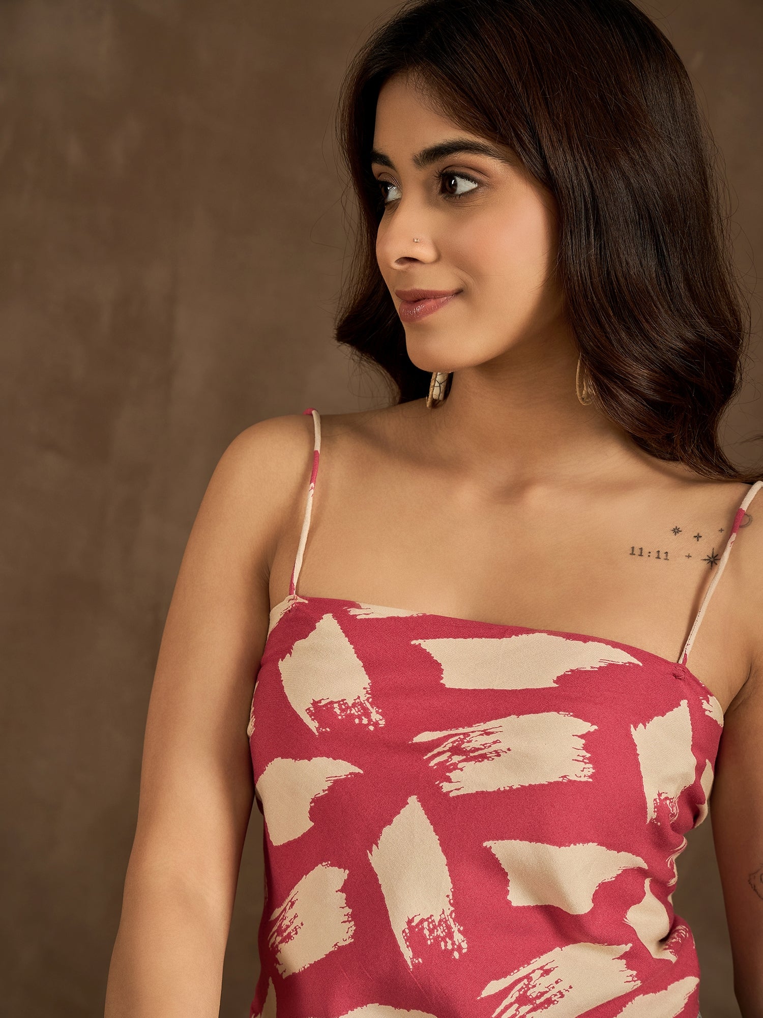 Punch Pink Beige Scarf Top