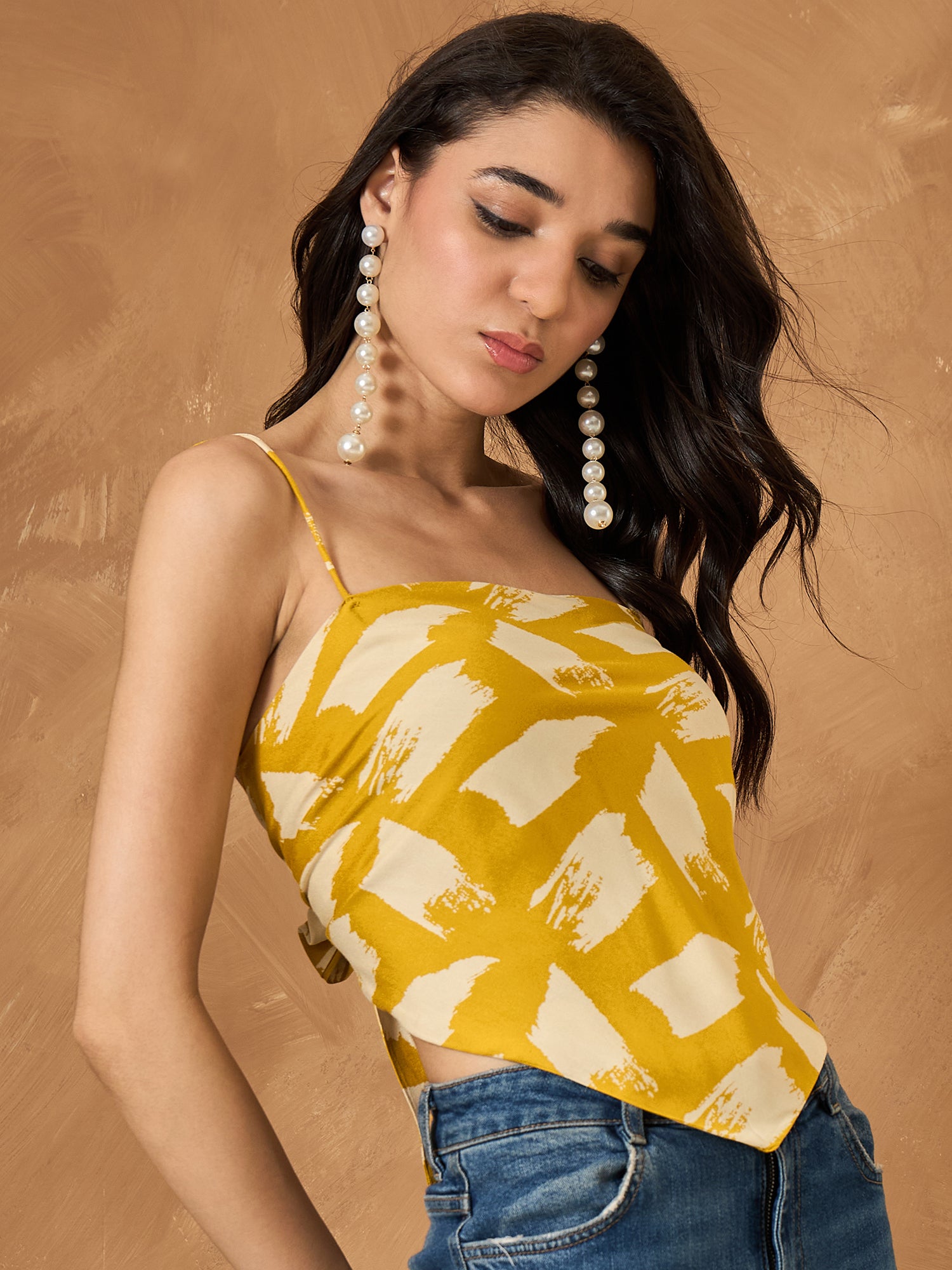 Honey Yellow Beige Scarf Top