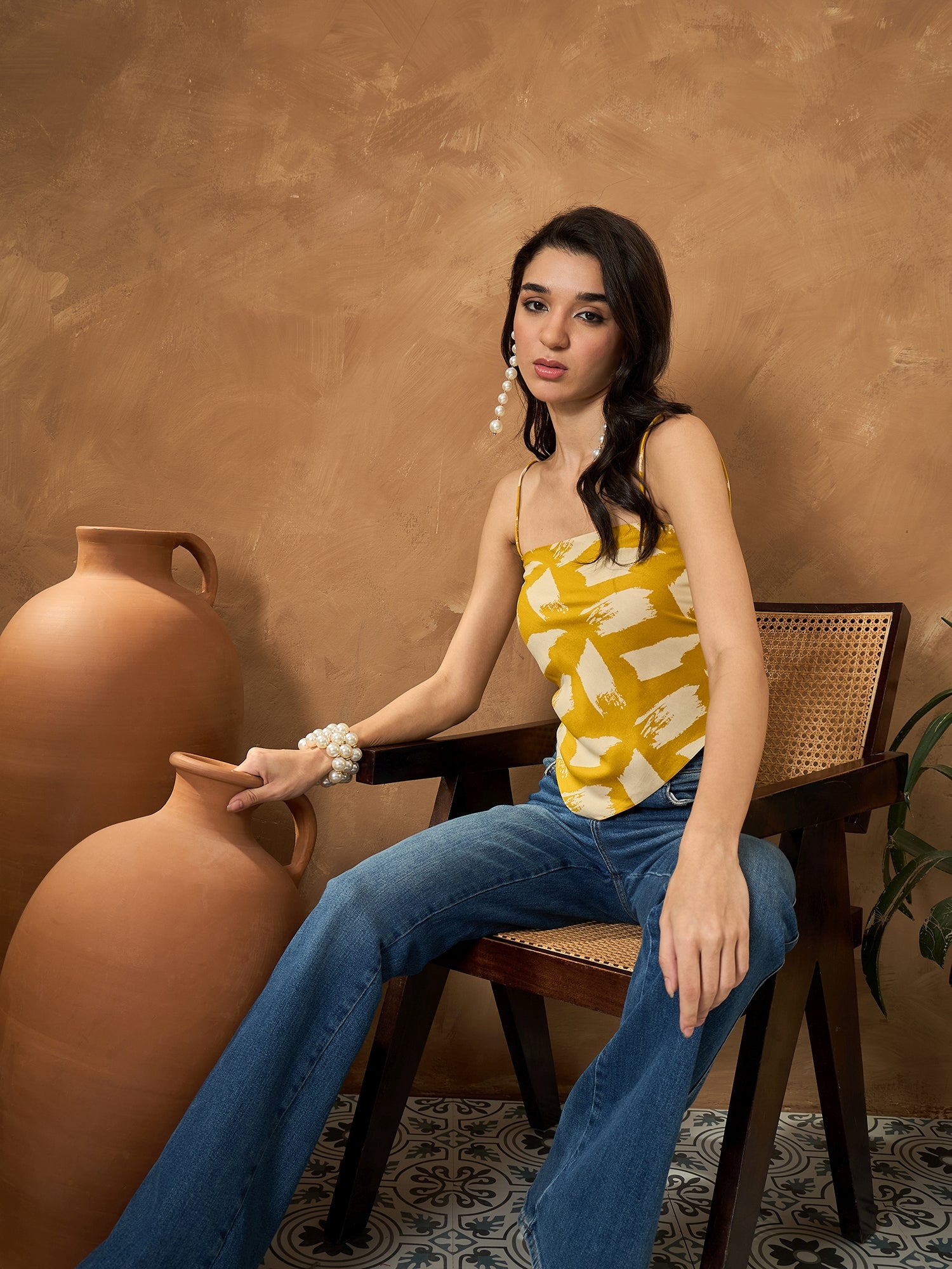 Honey Yellow Beige Scarf Top