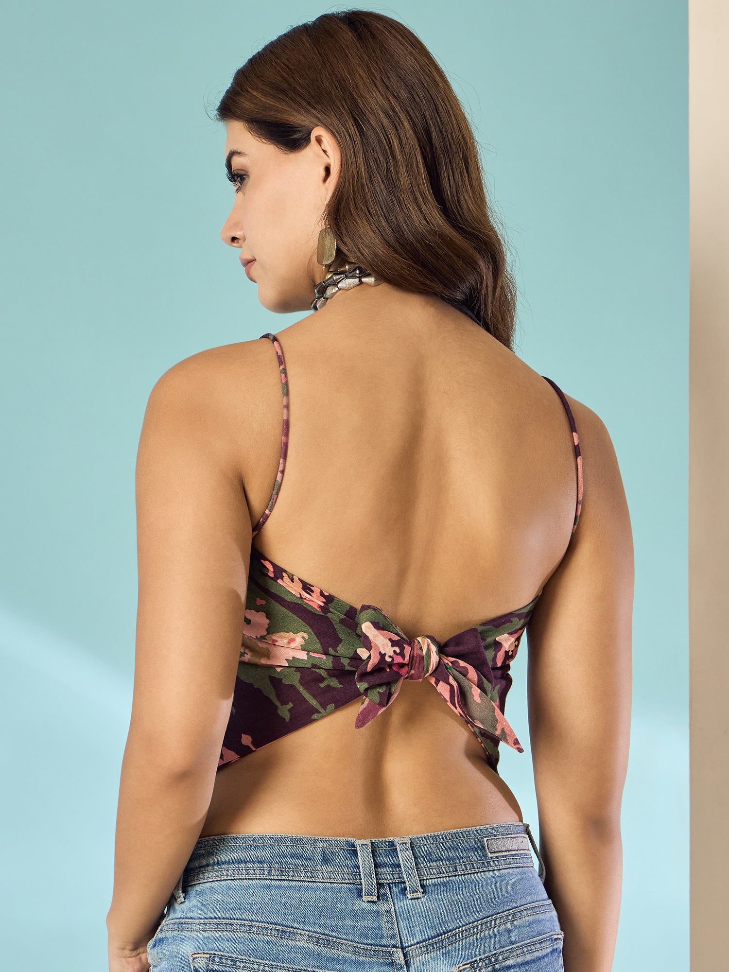 Wine Peach Big Ikkat Scarf Top