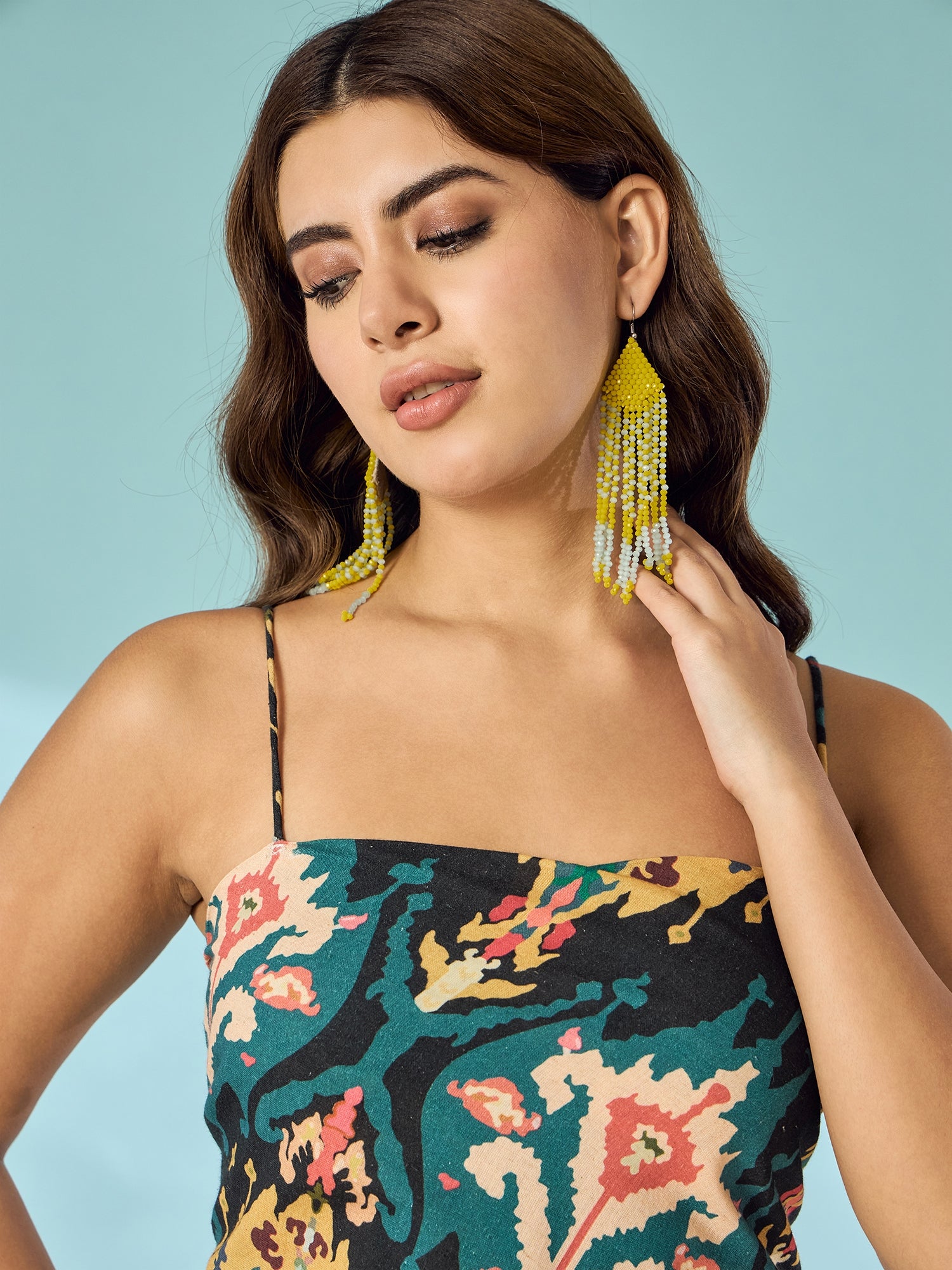 Black Yellow Big Ikkat Scarf Top