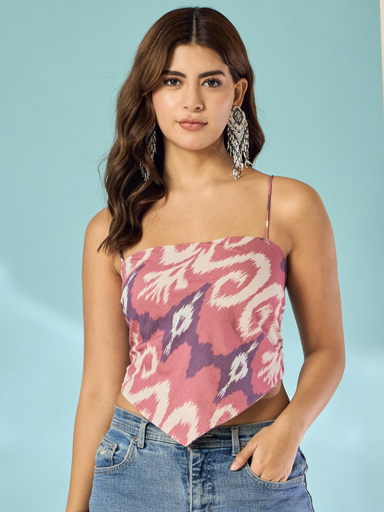 Dull Pink Ikkat Scarf Top