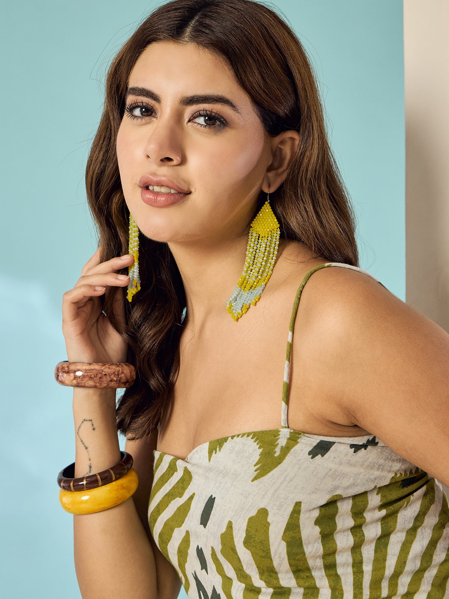 Olive White Ikkat Scarf Top