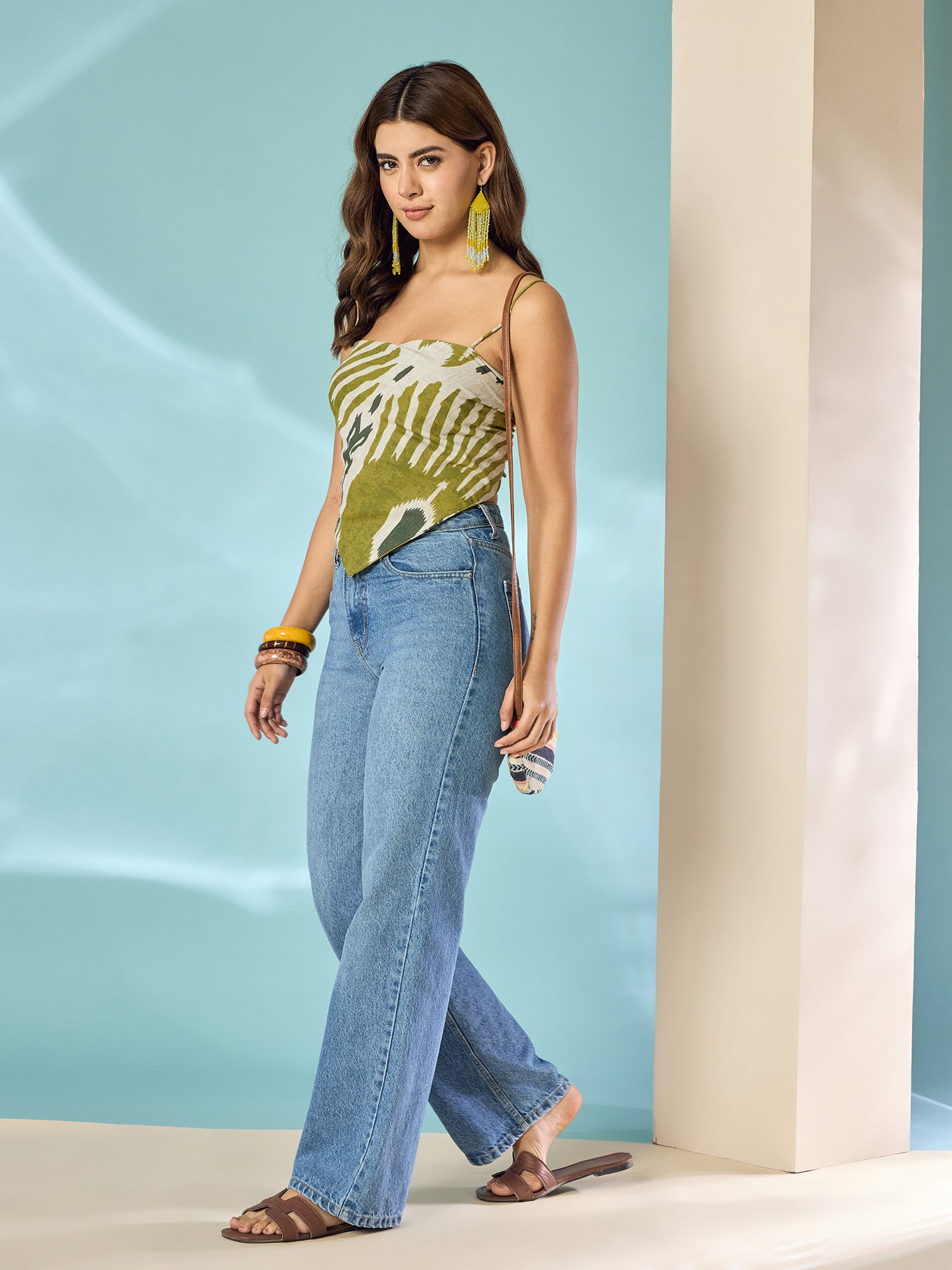 Olive White Ikkat Scarf Top