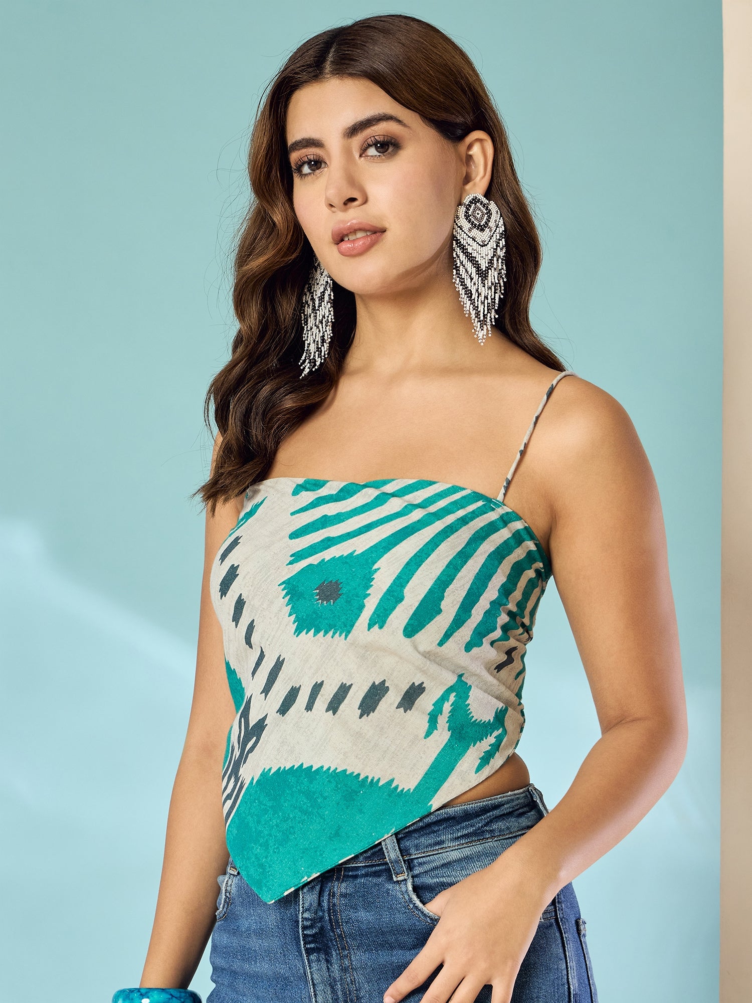 Sea Green White Scarf Top