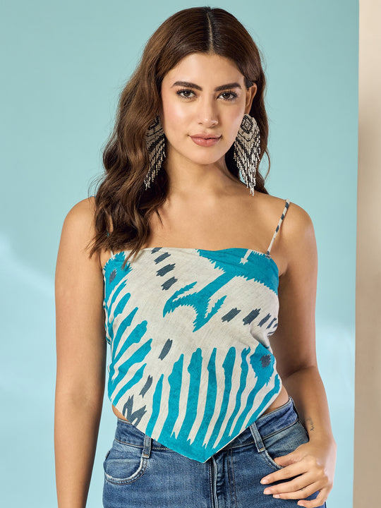 Sky Blue Ikkat Scarf Top