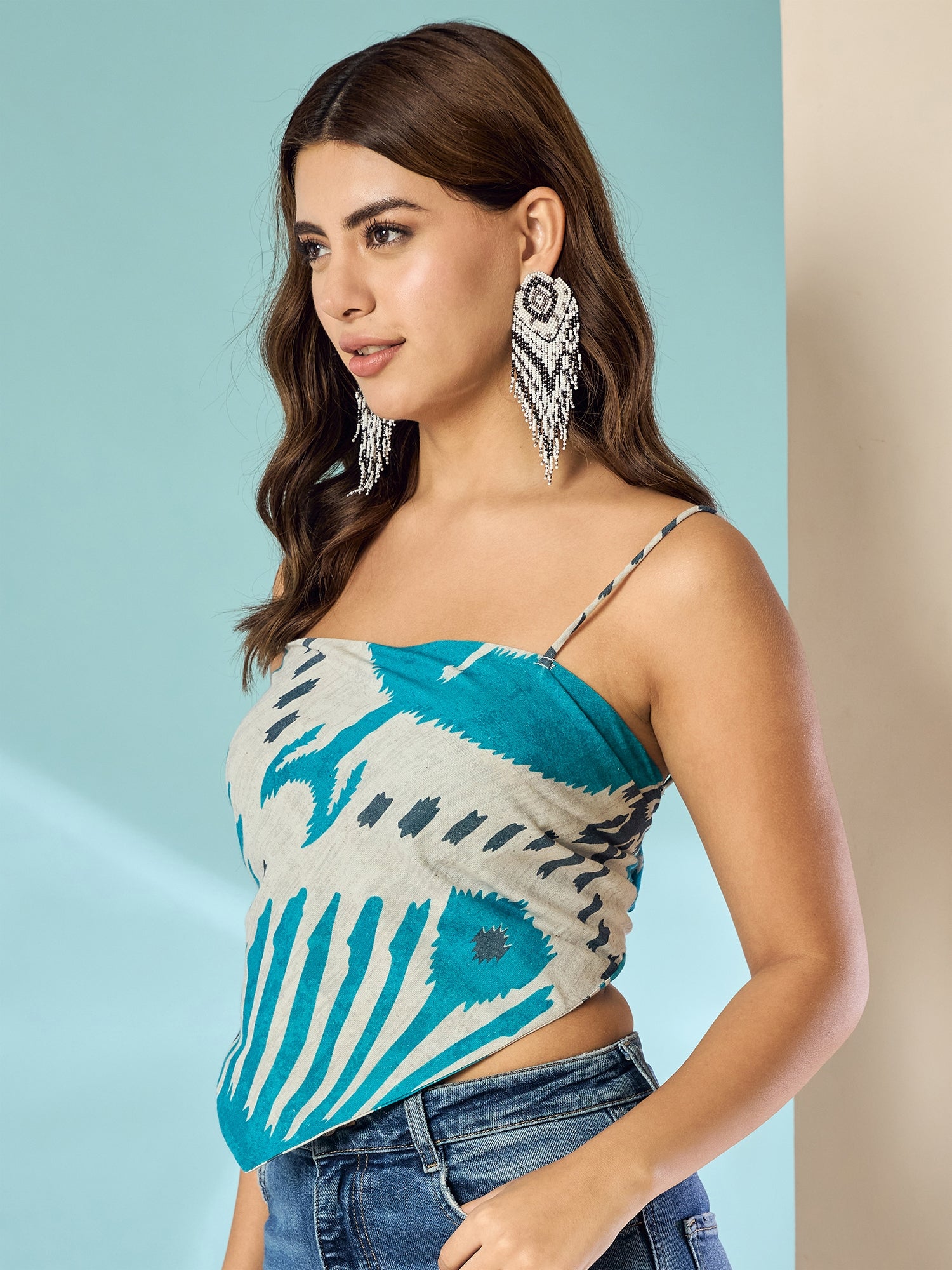 Sky Blue Ikkat Scarf Top