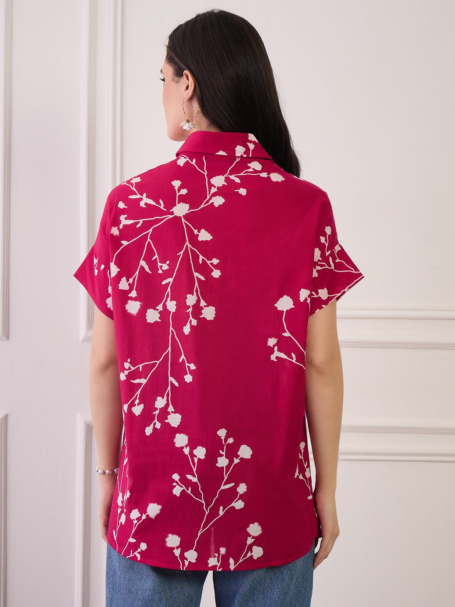 Fuchsia Printed Button Collar Shirt