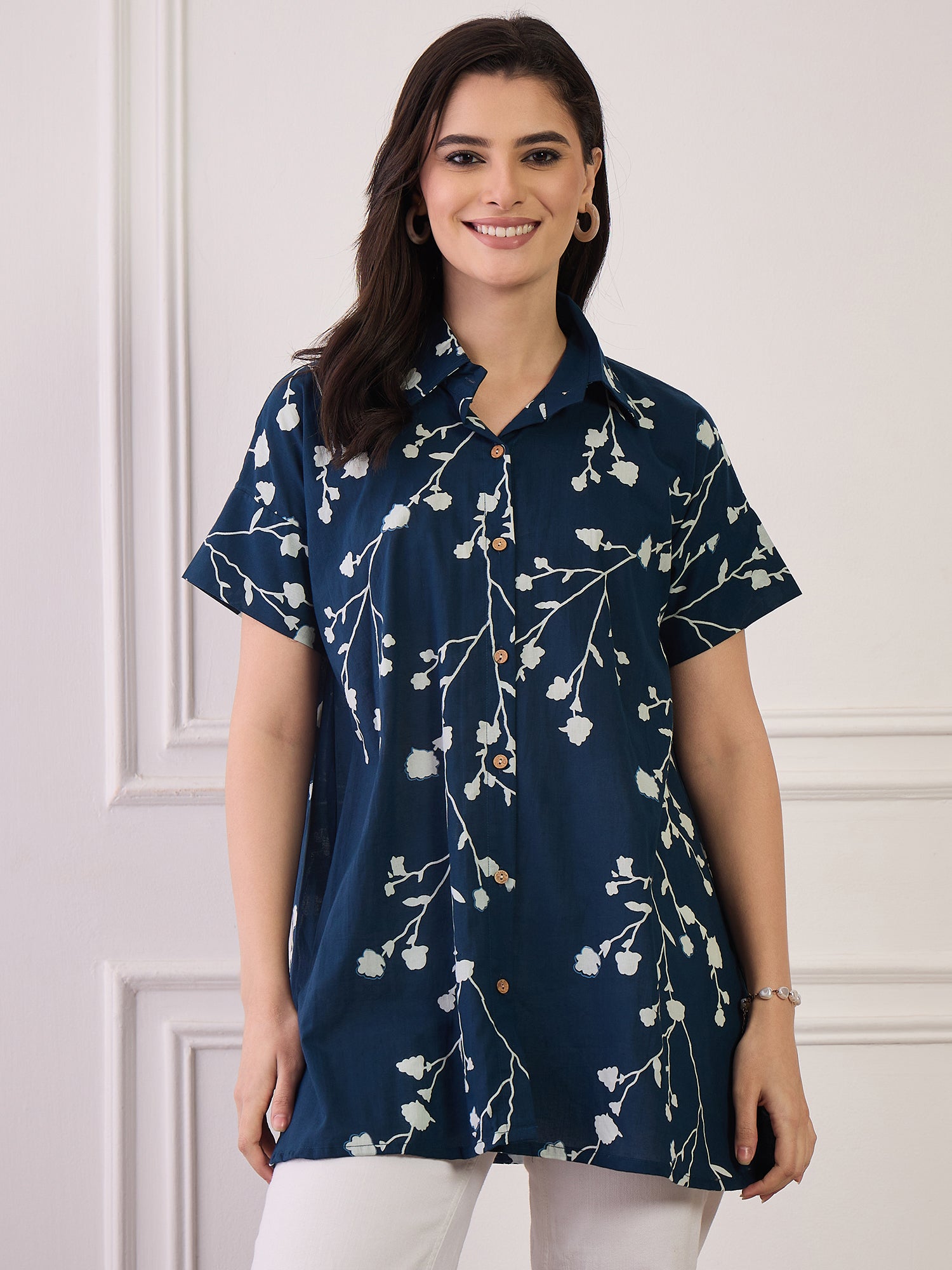 Teal Printed Button Collar Shirt