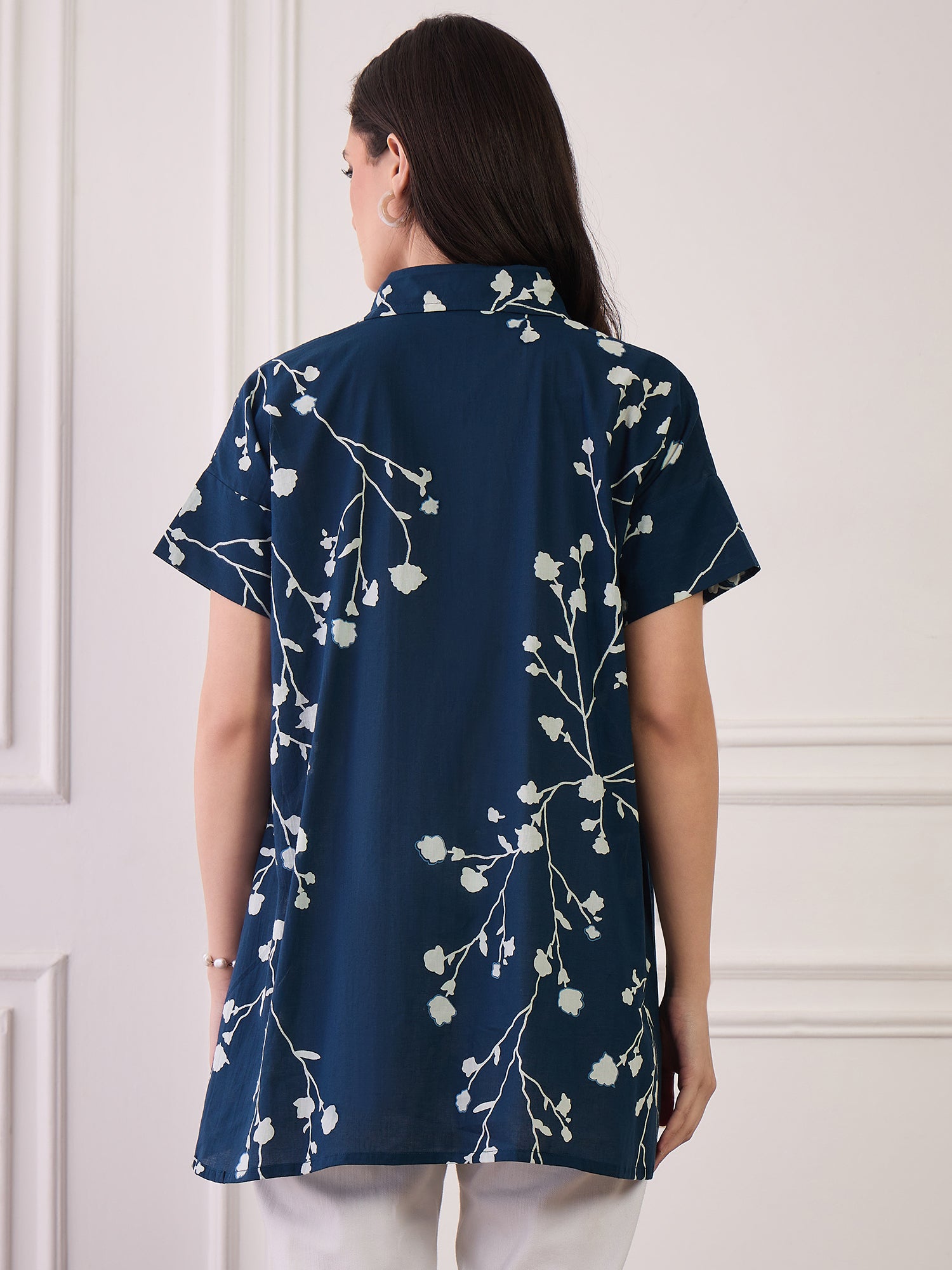 Teal Printed Button Collar Shirt
