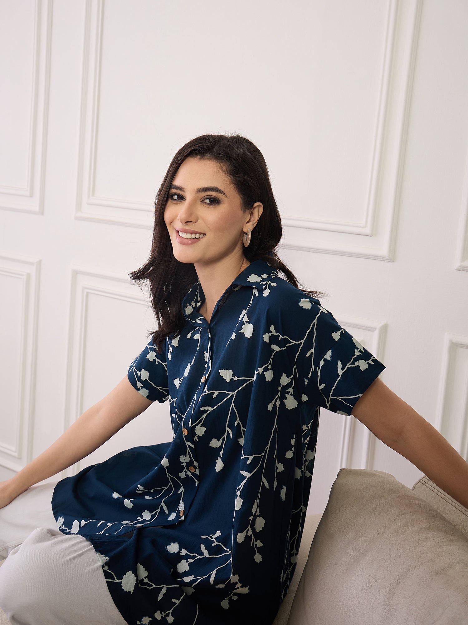 Teal Printed Button Collar Shirt