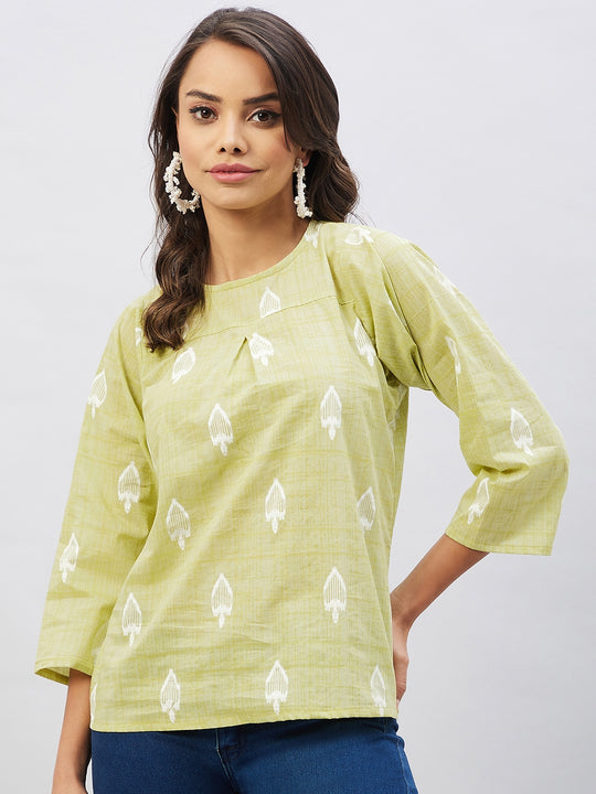 Light Green White Print Top