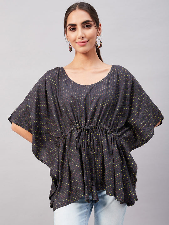 Dark Grey Pin Dot Kaftan Top