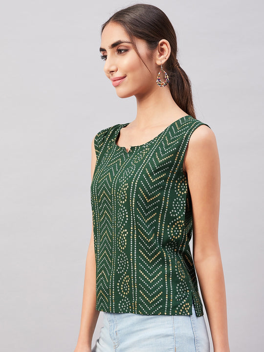 Green Gold Bandhani Sleeveless Top