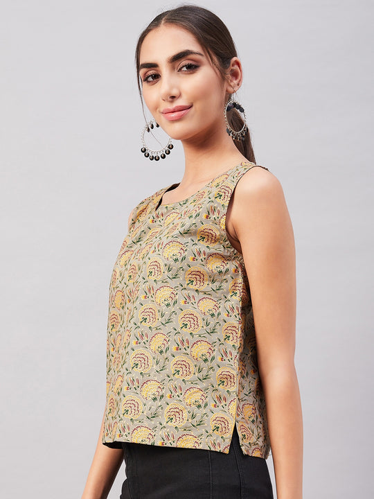 Grey Gold Floral Sleeveless Top