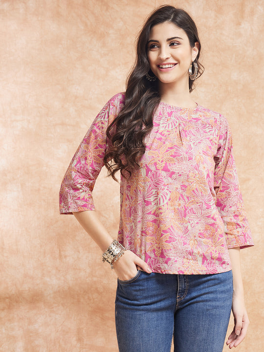 Pink Coral Floral Print Top
