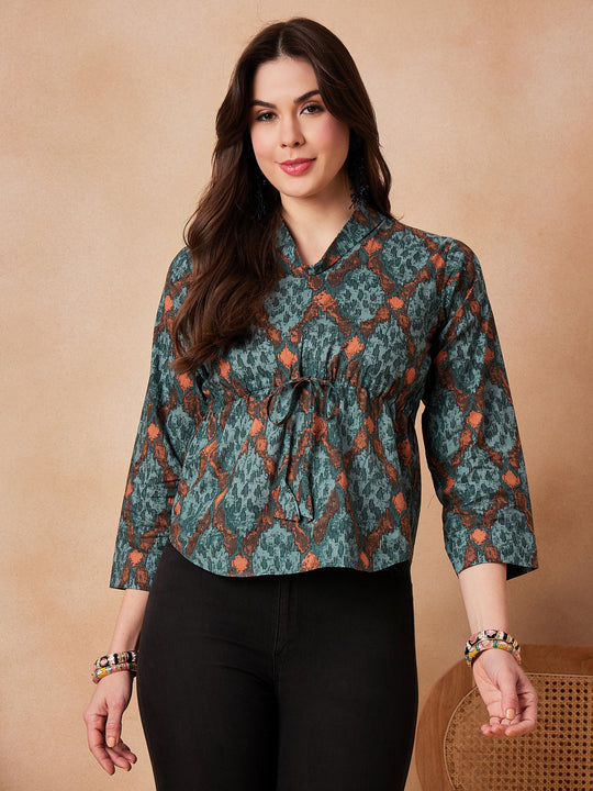 Aqua Pearl Shawl Neck Top